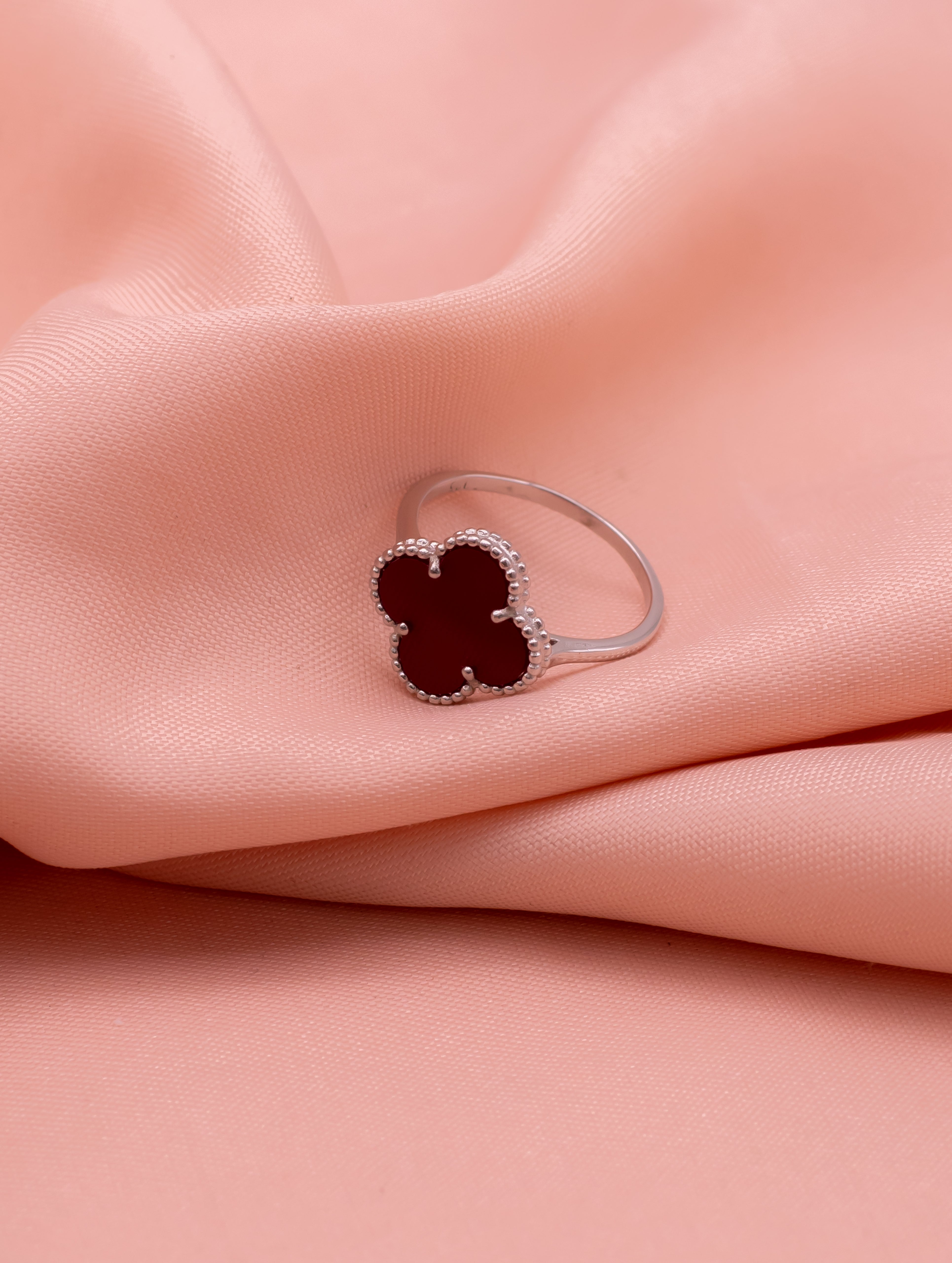 Red Enamel Four-Leaf Clover Ring