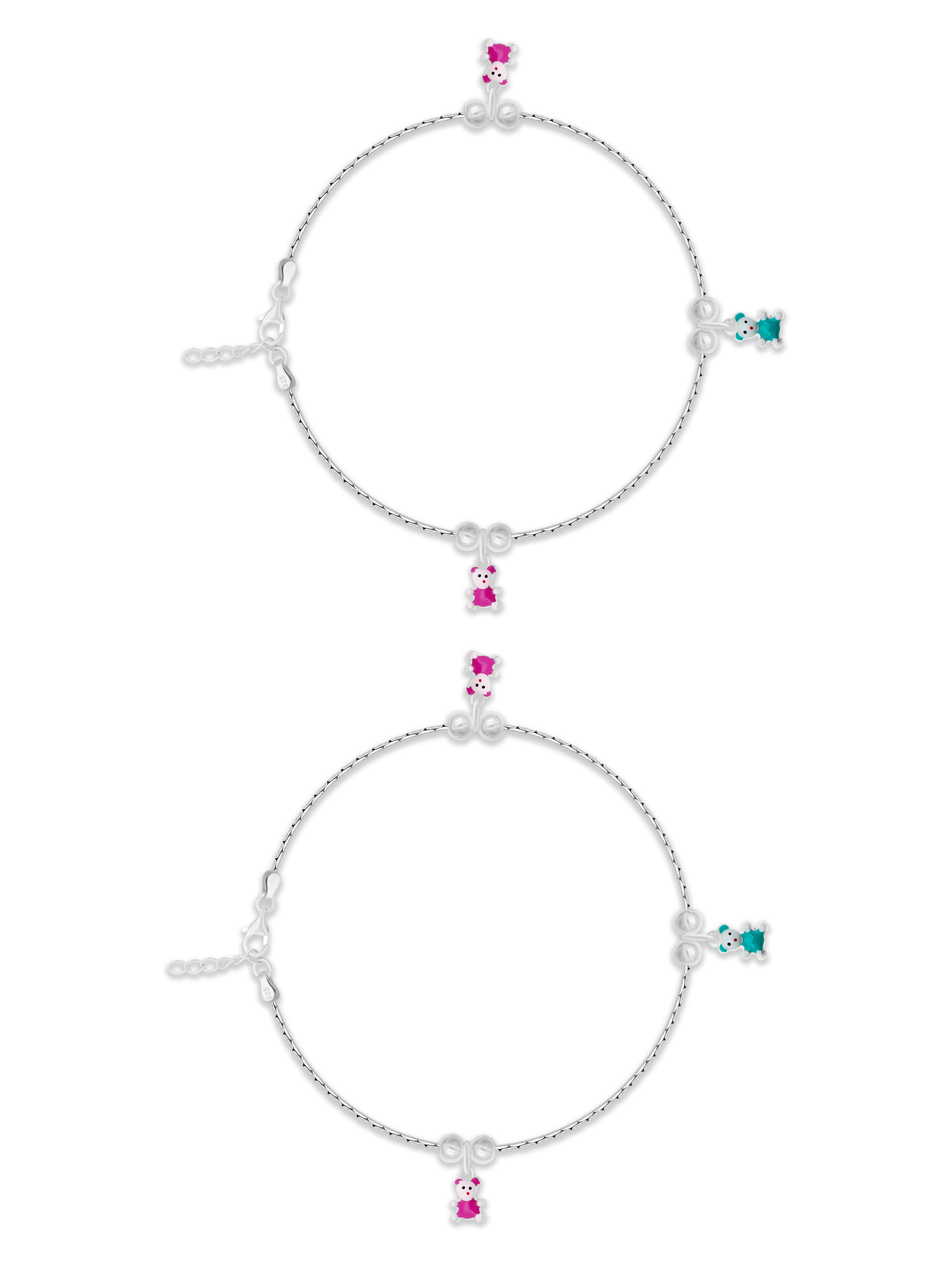 Teddy Charm Silver Anklet