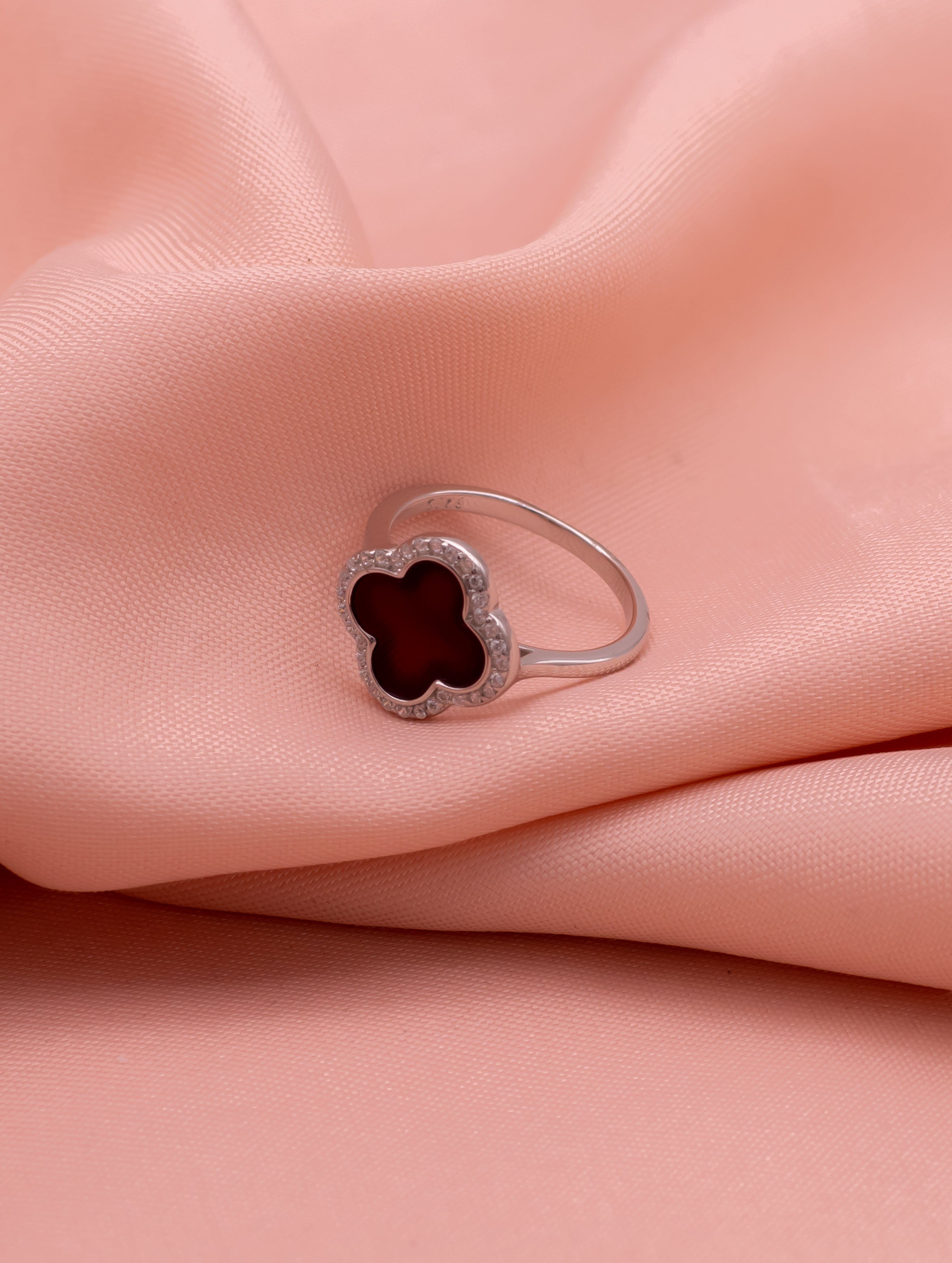 Deep Red Enamel Four-Leaf Clover Ring
