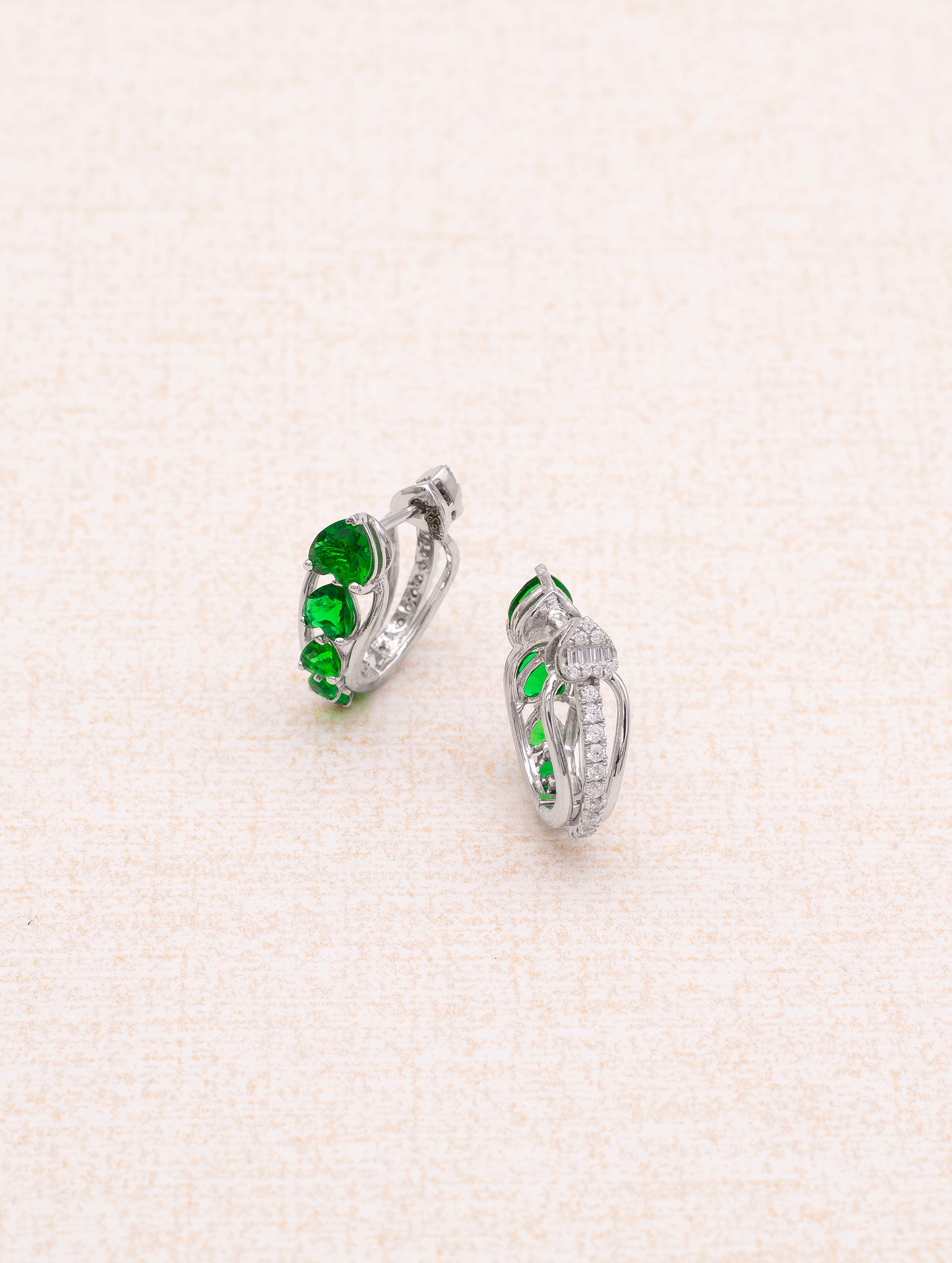 925 Sterling Silver Hoop Earrings with Green Gemstones