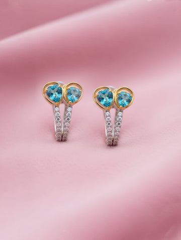 Sky Radiance 925 Silver Gold-Polished White & Blue Swarovski Stone Bali Earrings