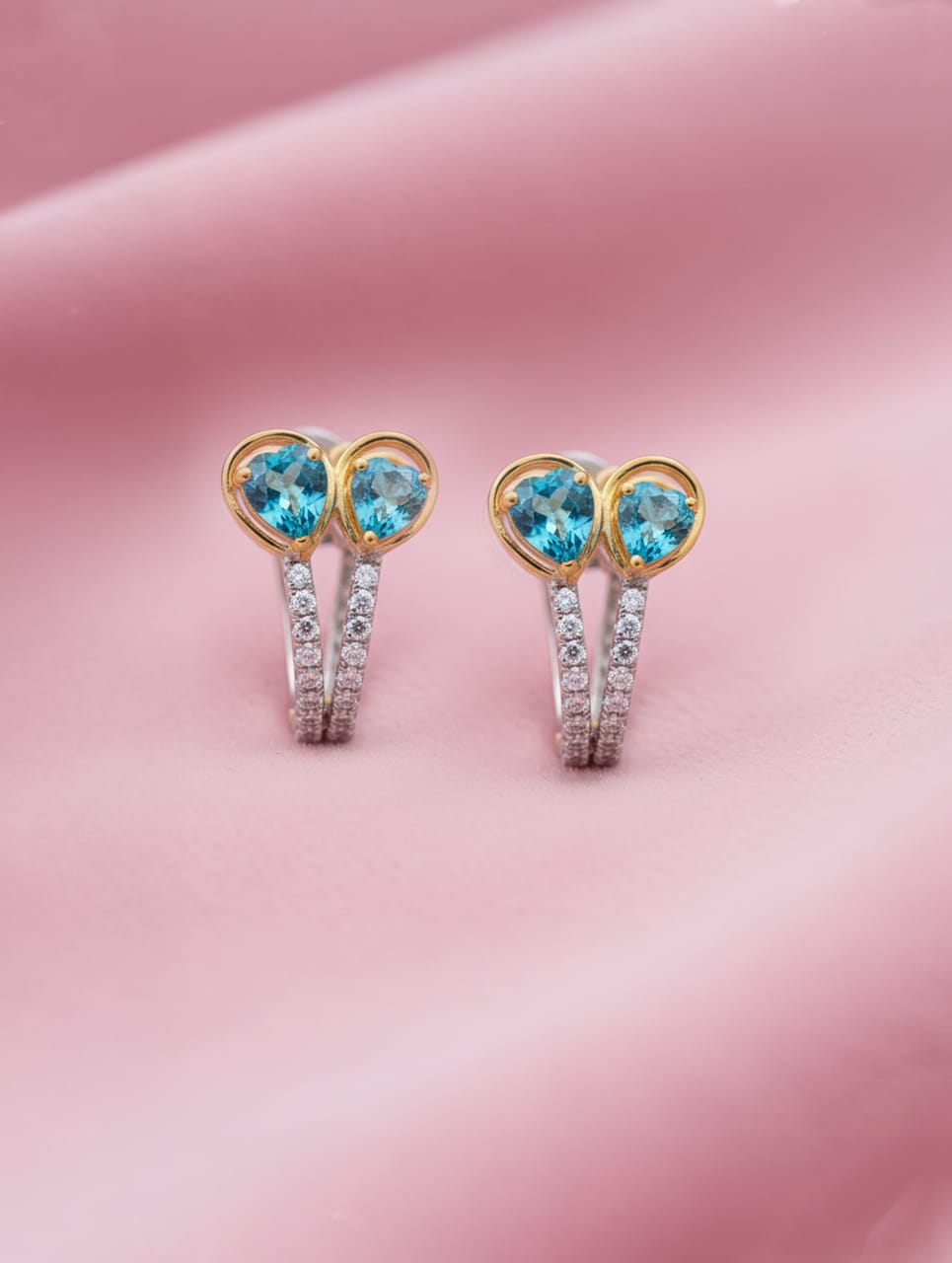 Sky Radiance 925 Silver Gold-Polished White & Blue Swarovski Stone Bali Earrings