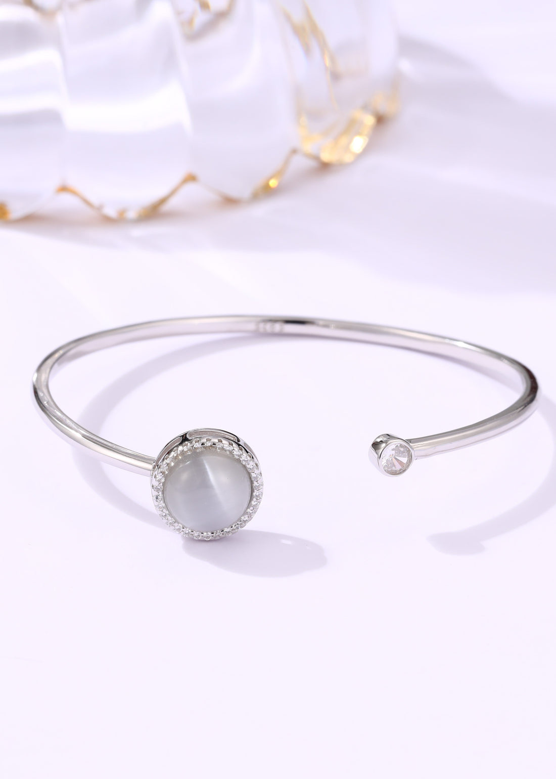 Moonstone Twist Silver Kada Bracelet