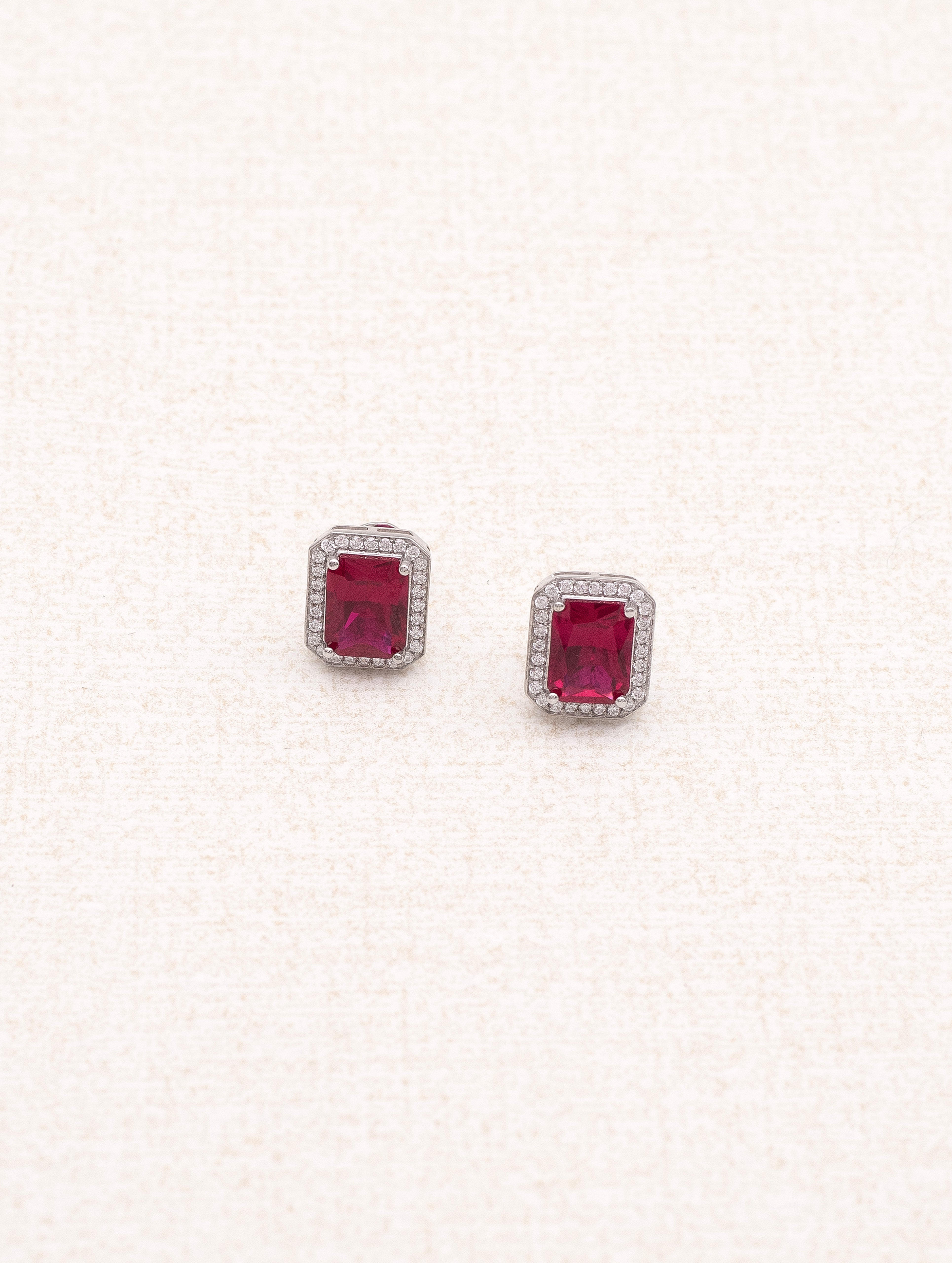 925 Sterling Silver Red Solitaire Stud Earrings with White Swarovski Zircons