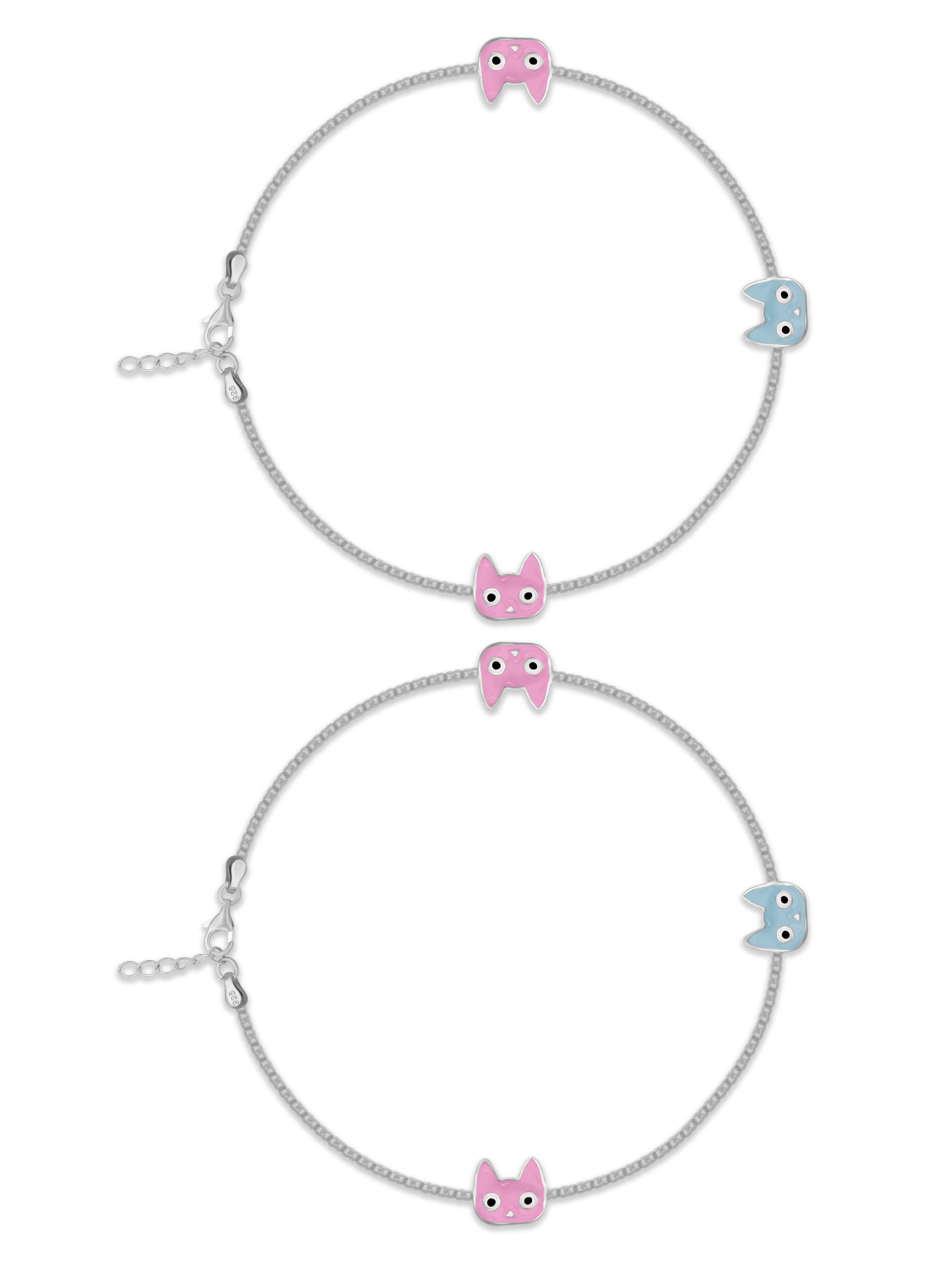 Whimsical Cat Face Silver Anklet
