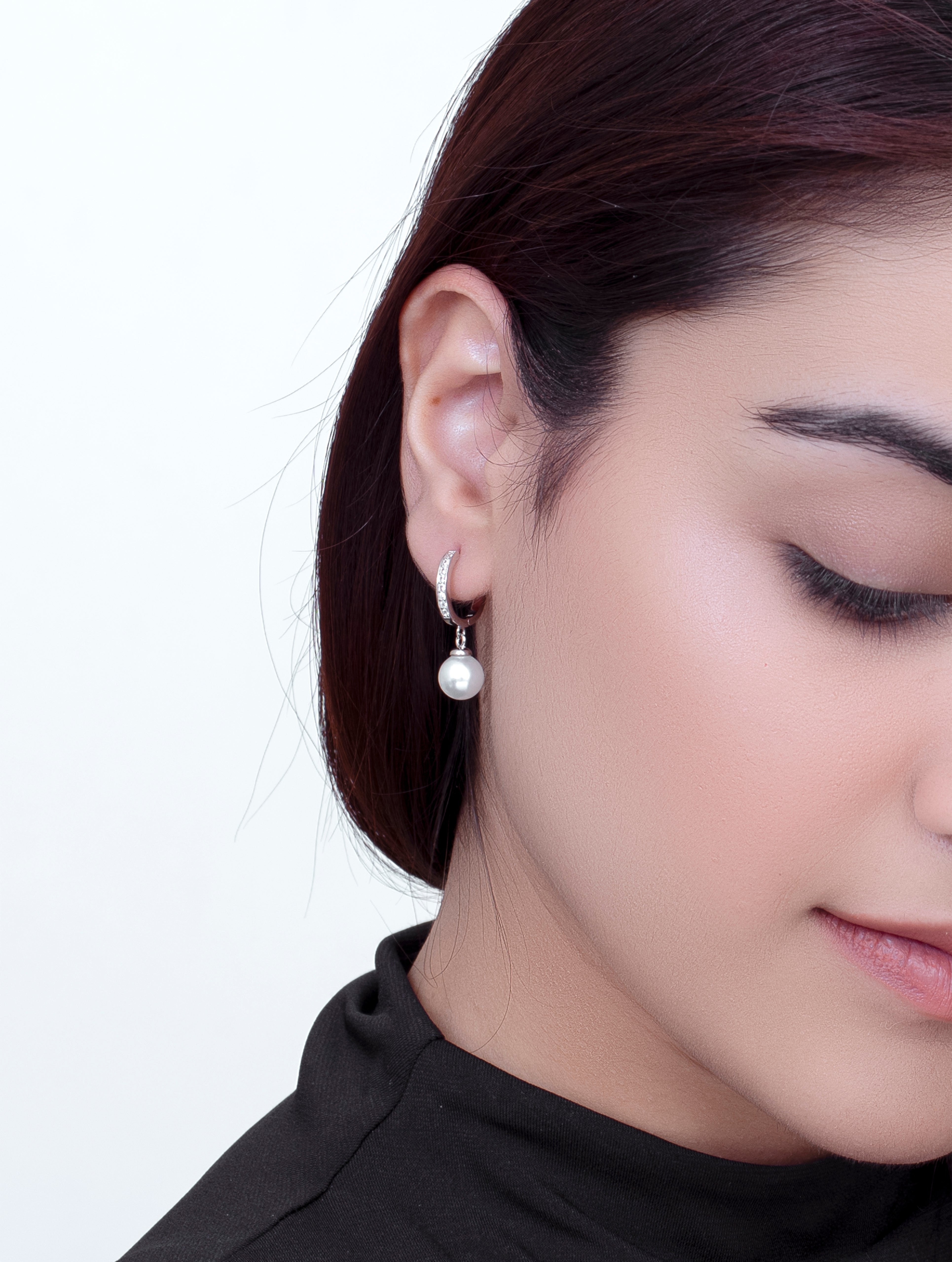 Pearl Drop Hoop Earrings