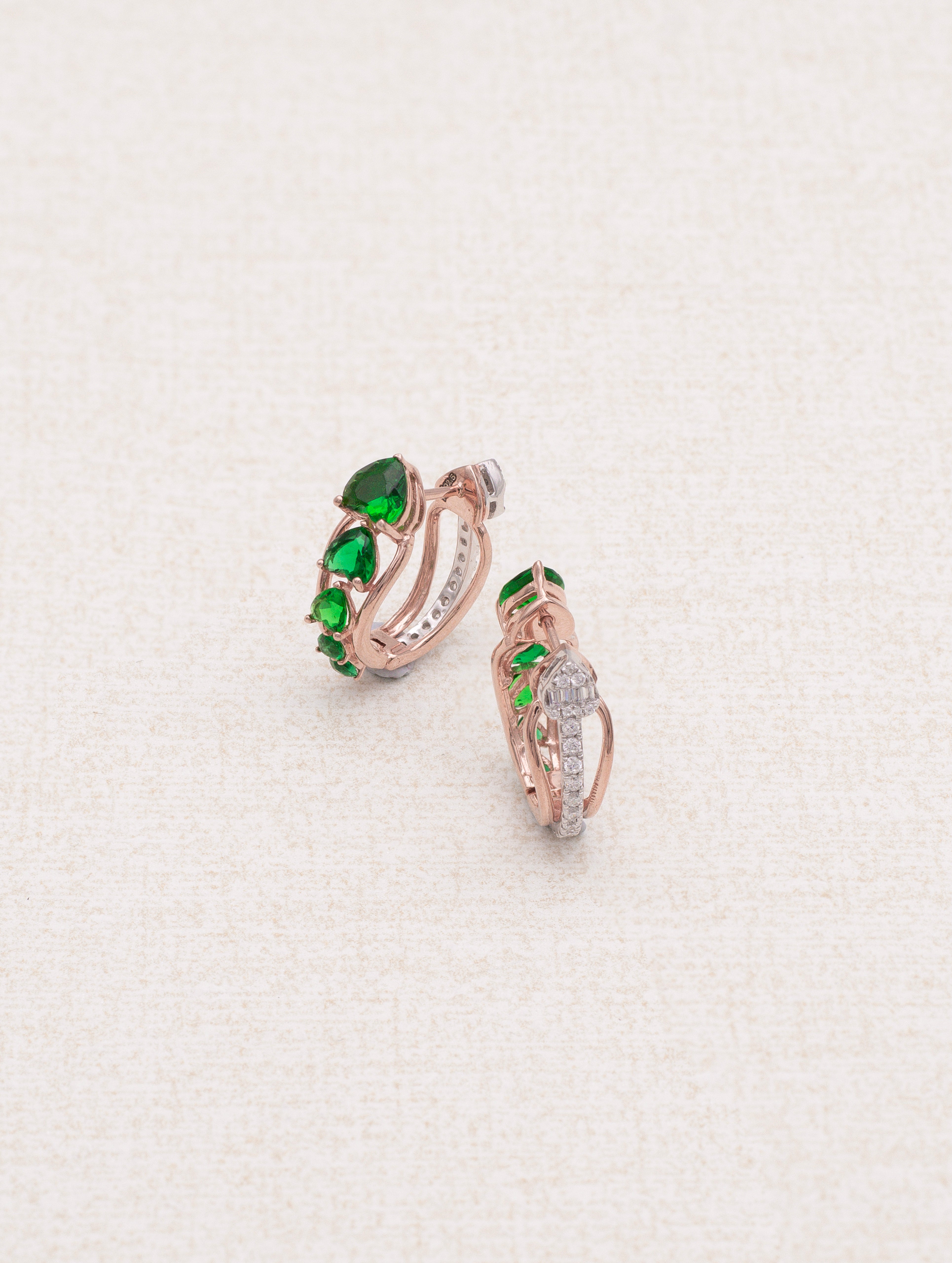 Emerald Glow 925 Silver Rose Gold-Plated Bali Earrings