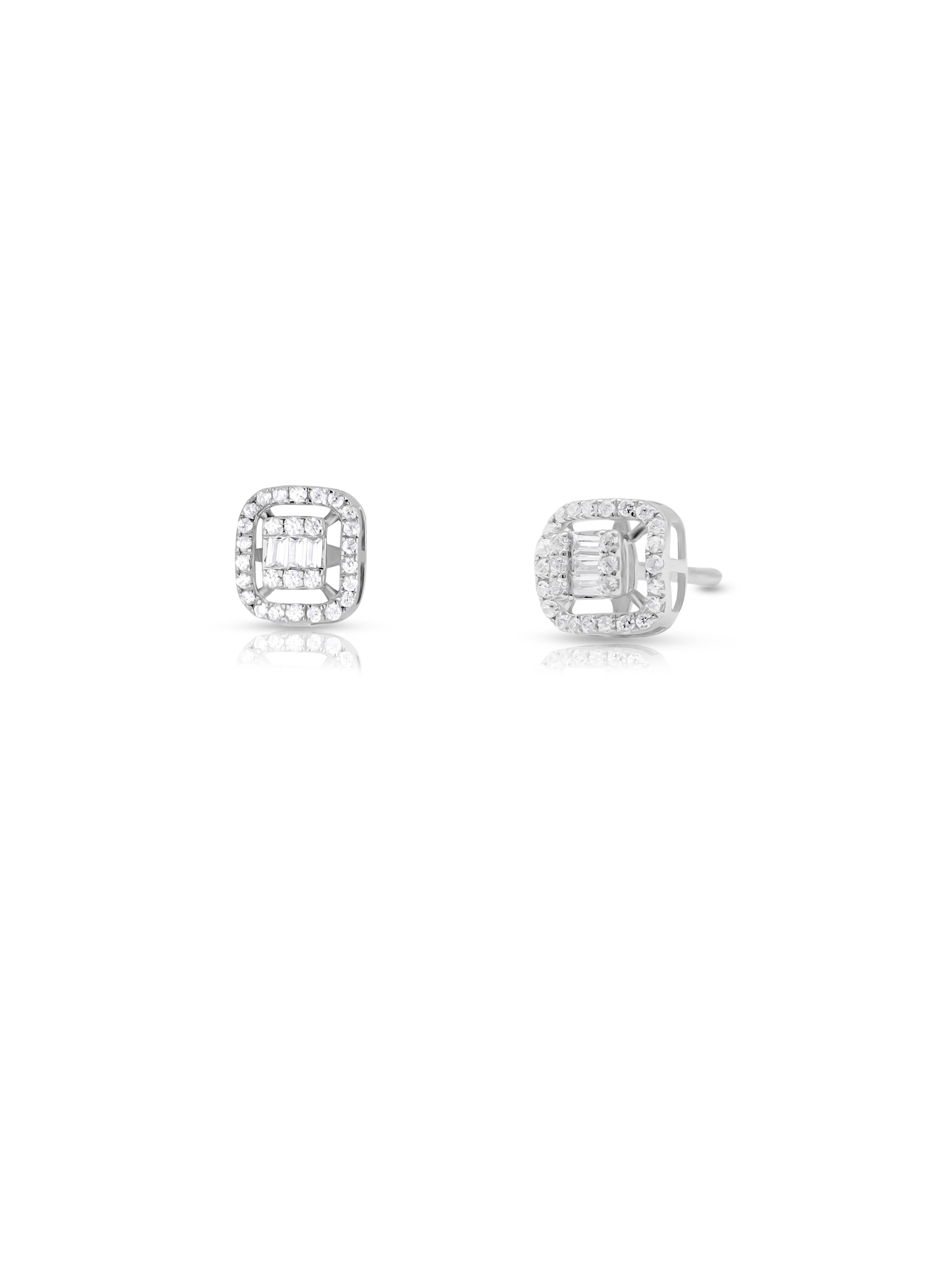 Silver Square Cluster Stud Earrings