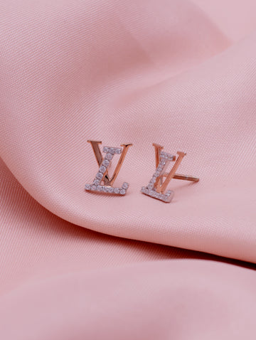 Rose Gold LV Monogram Stud Earrings