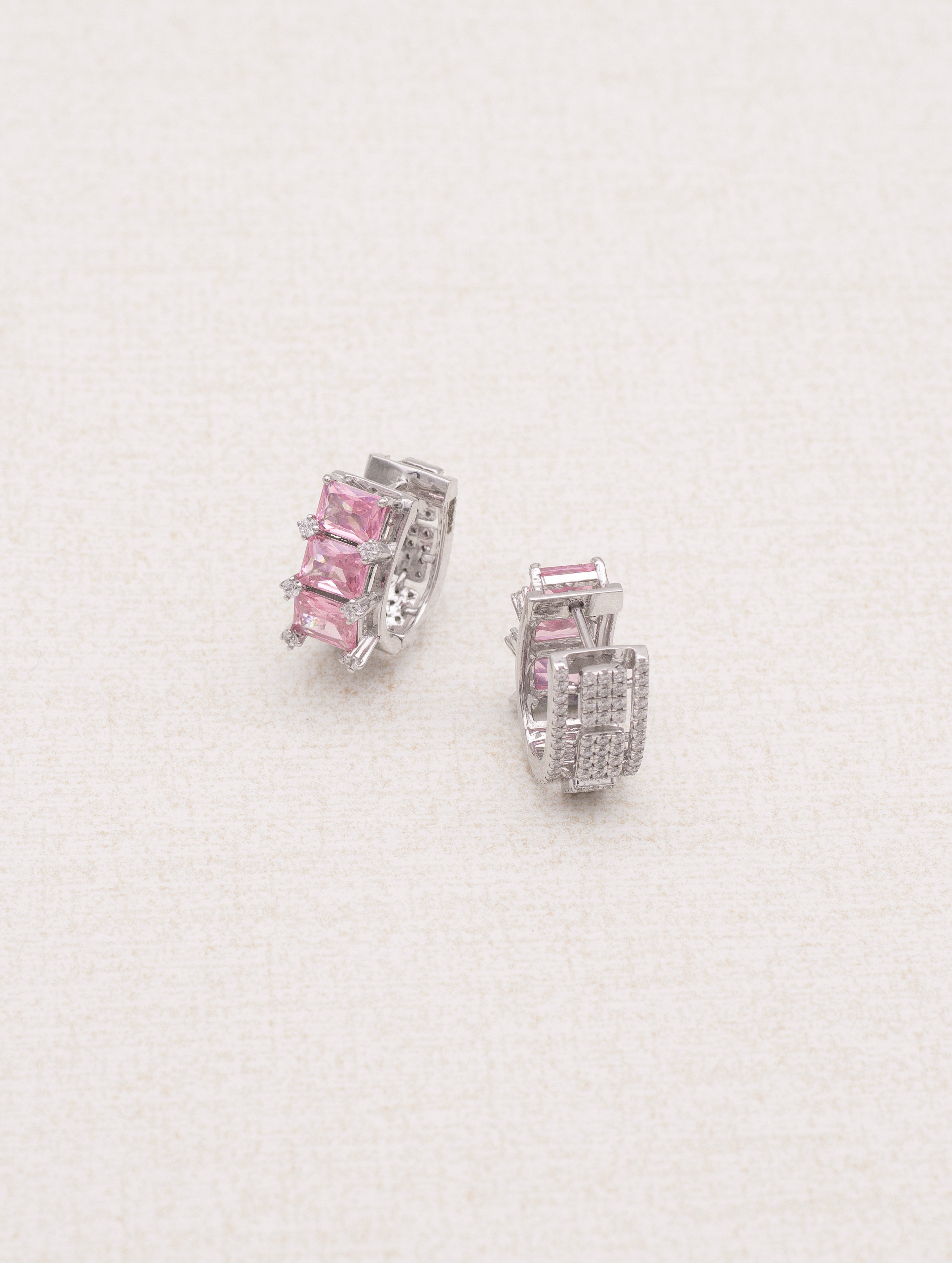 Blush Radiance 925 Silver Rose Gold-Plated Pink Stone Bali Earrings