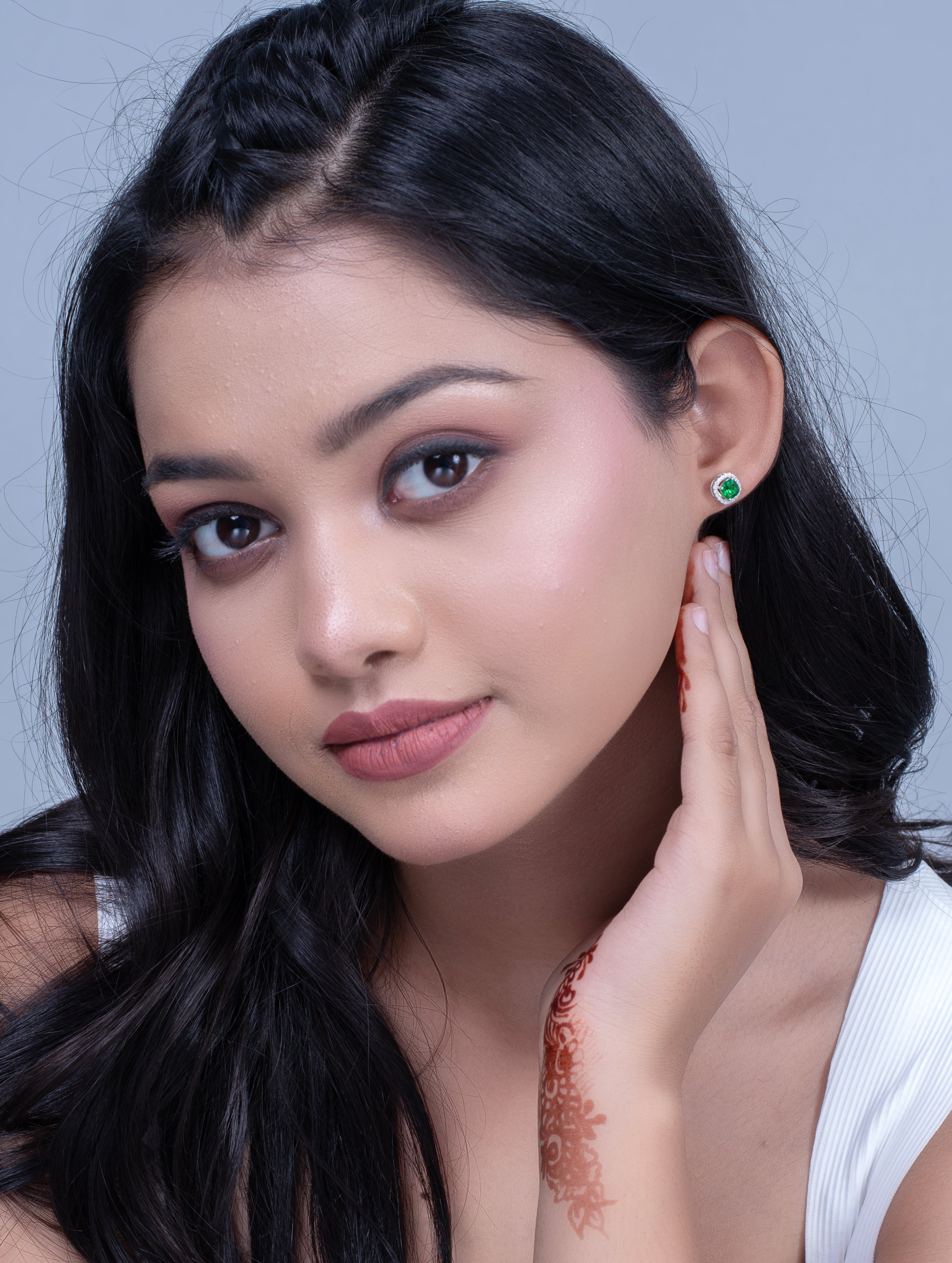 Silver Green Halo Stud Earrings