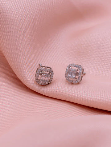 Silver Square Cluster Stud Earrings