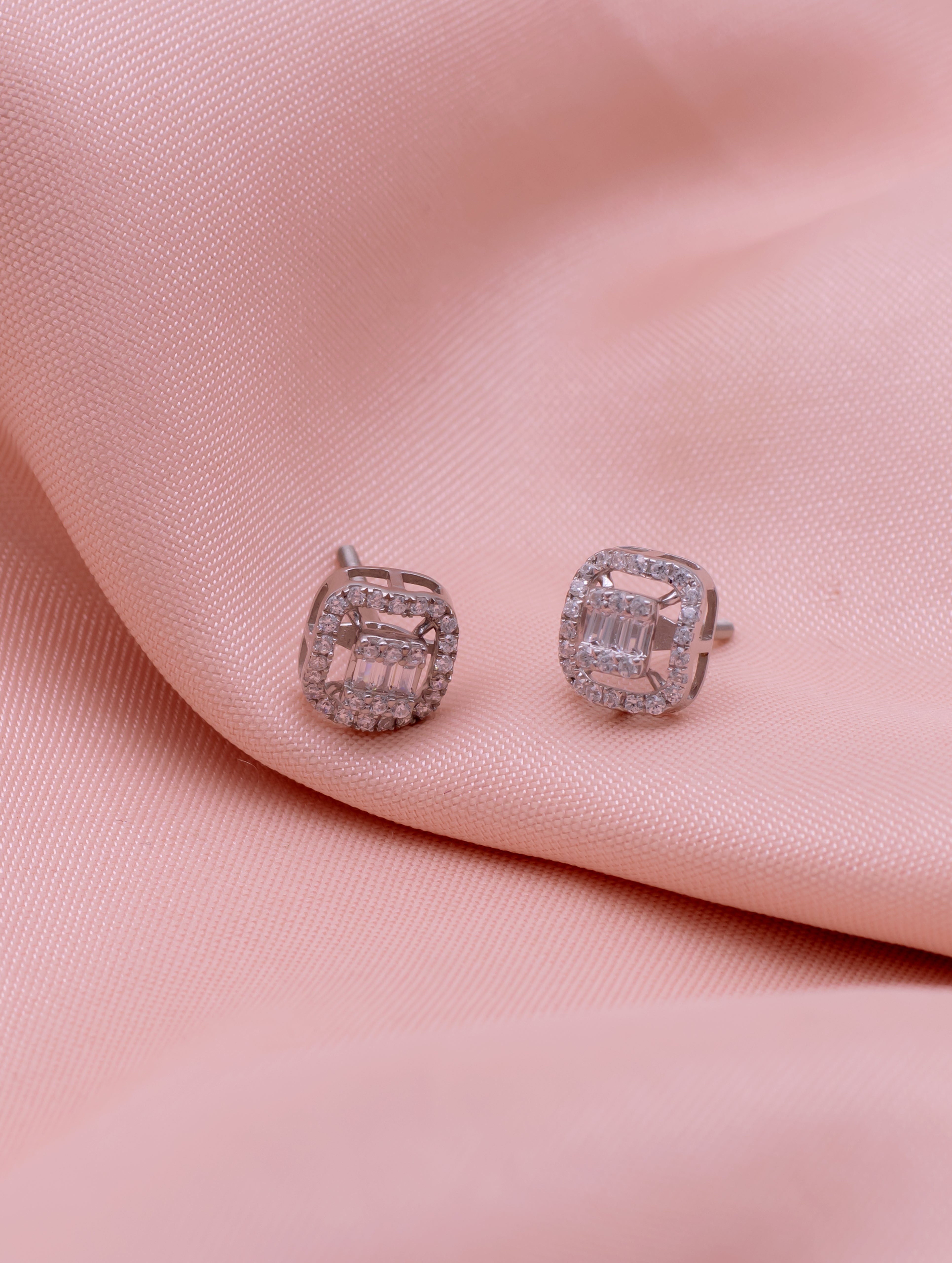 Silver Square Cluster Stud Earrings
