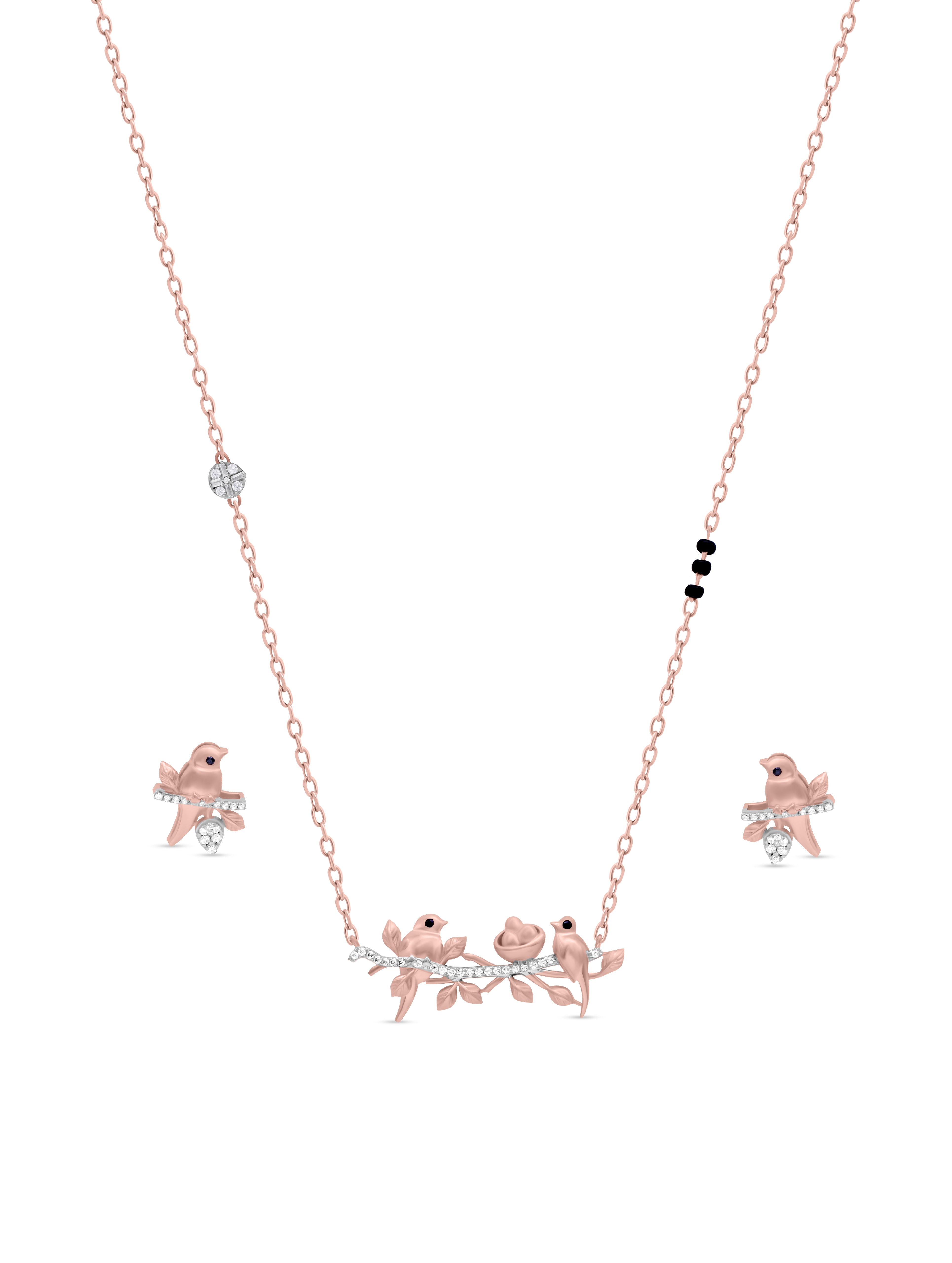Bird Motif Gold-Tone Silver Necklace & Earrings Set