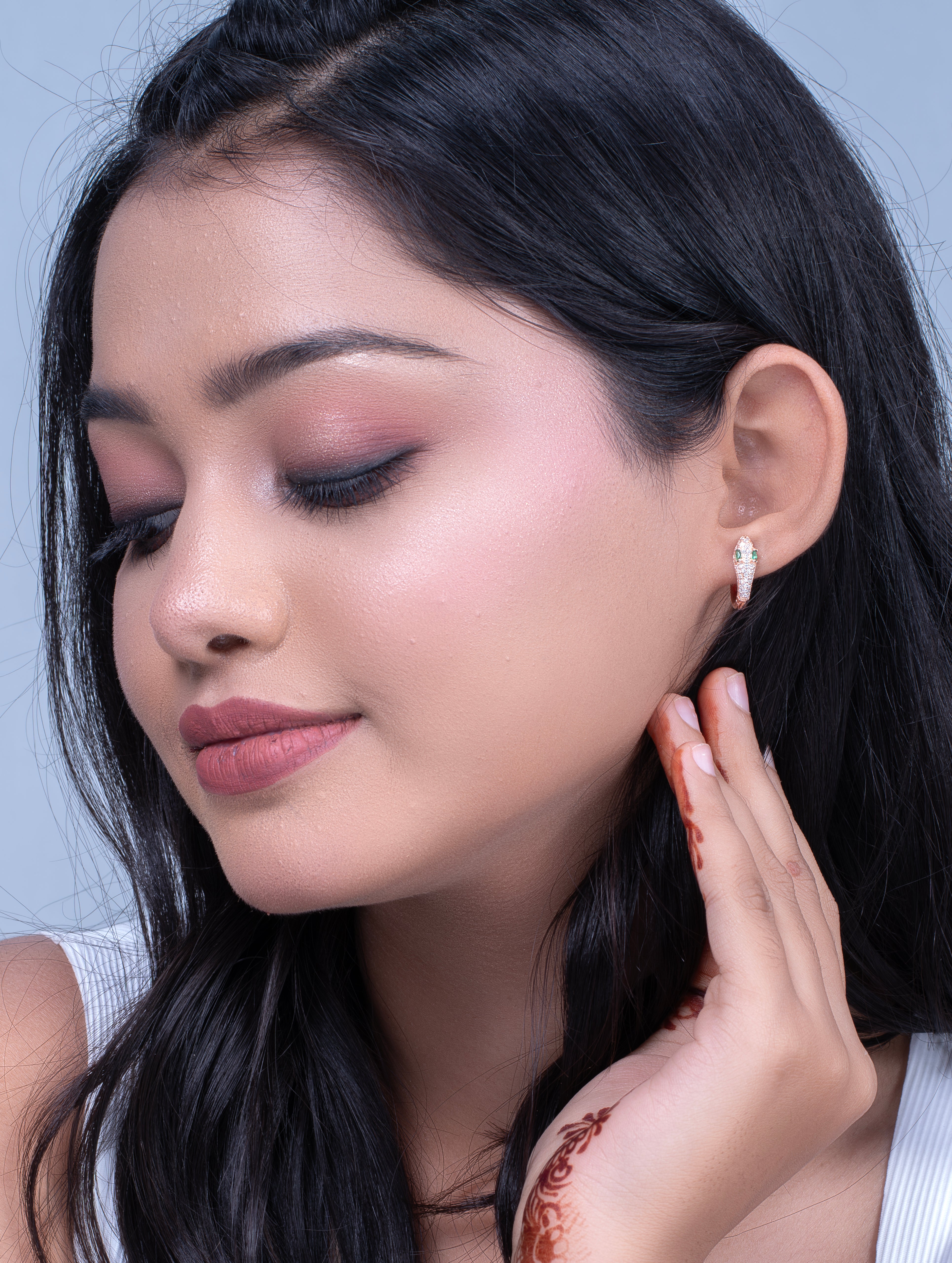 Rose Gold Green Gemstone Hoop Earrings