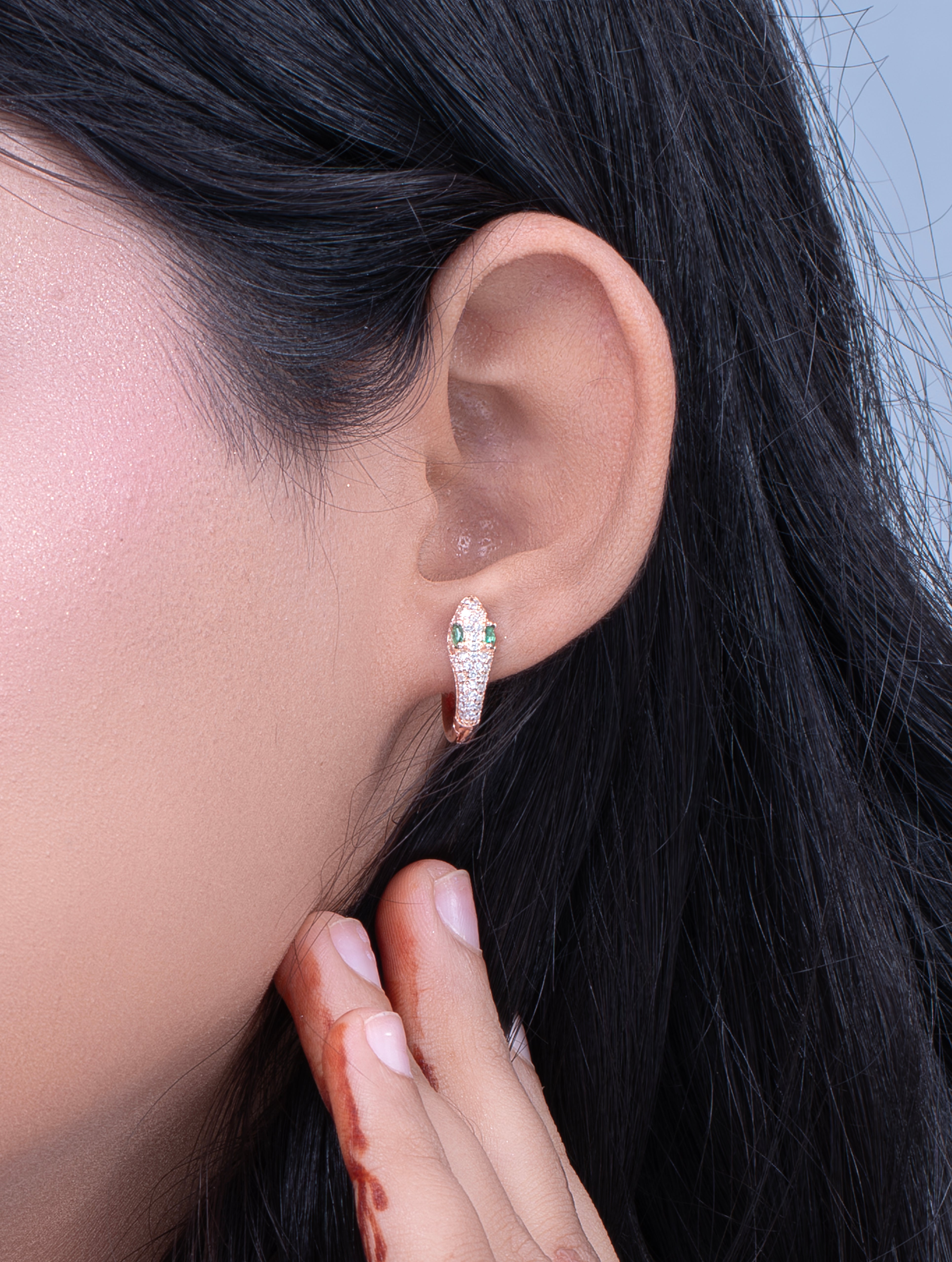 Rose Gold Green Gemstone Hoop Earrings