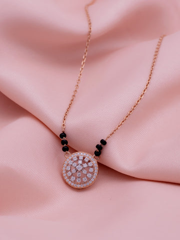 Geometric White Stone & Black Beads Gold-Tone Mangalsutra Necklace