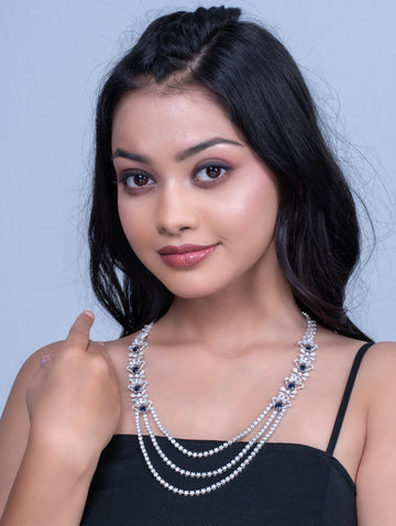 Silver-Tone Statement Necklace with Blue & White Swarovski Zircon
