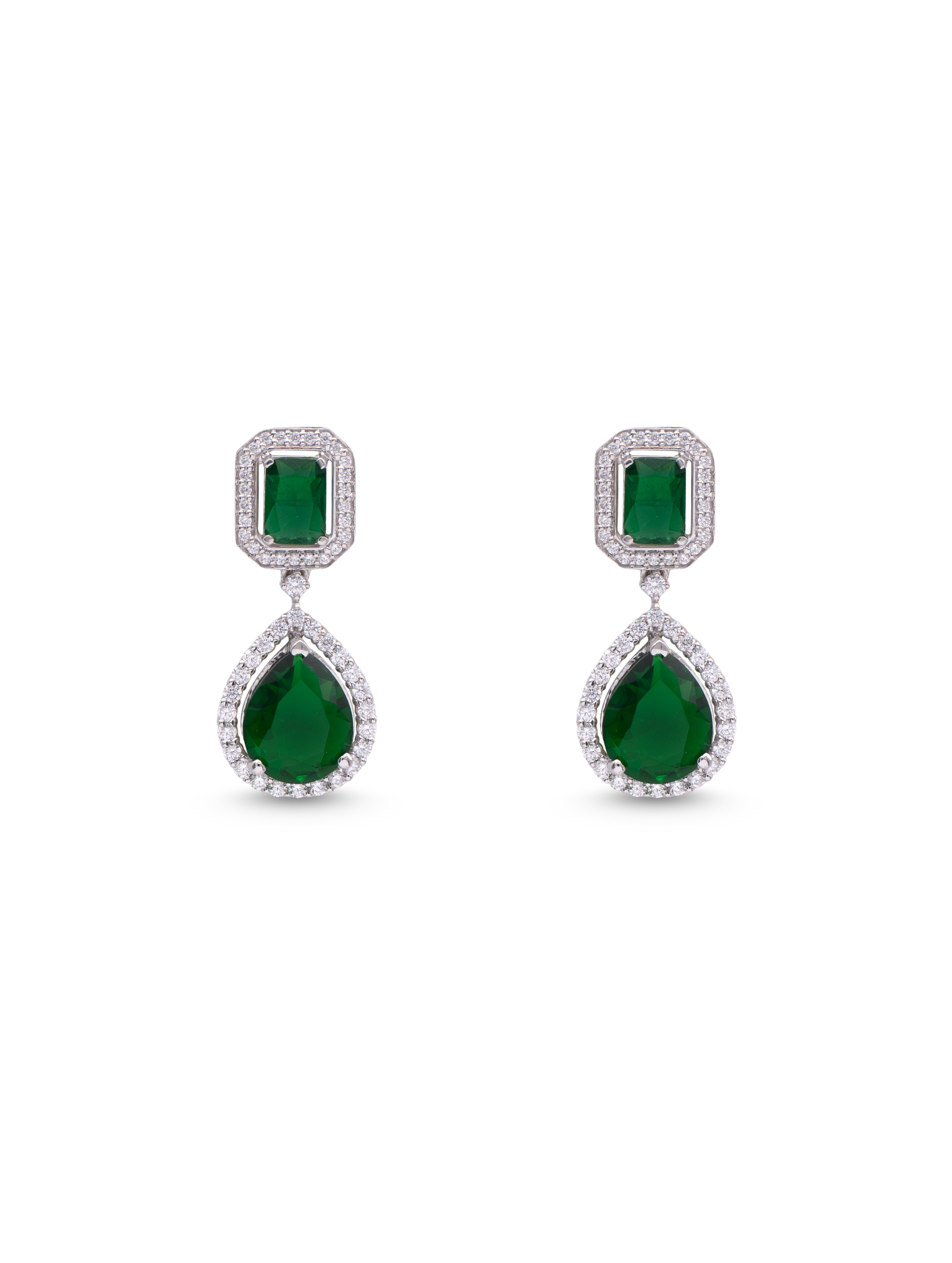 Emerald Majesty 925 Silver Green Stone Dangler Earrings