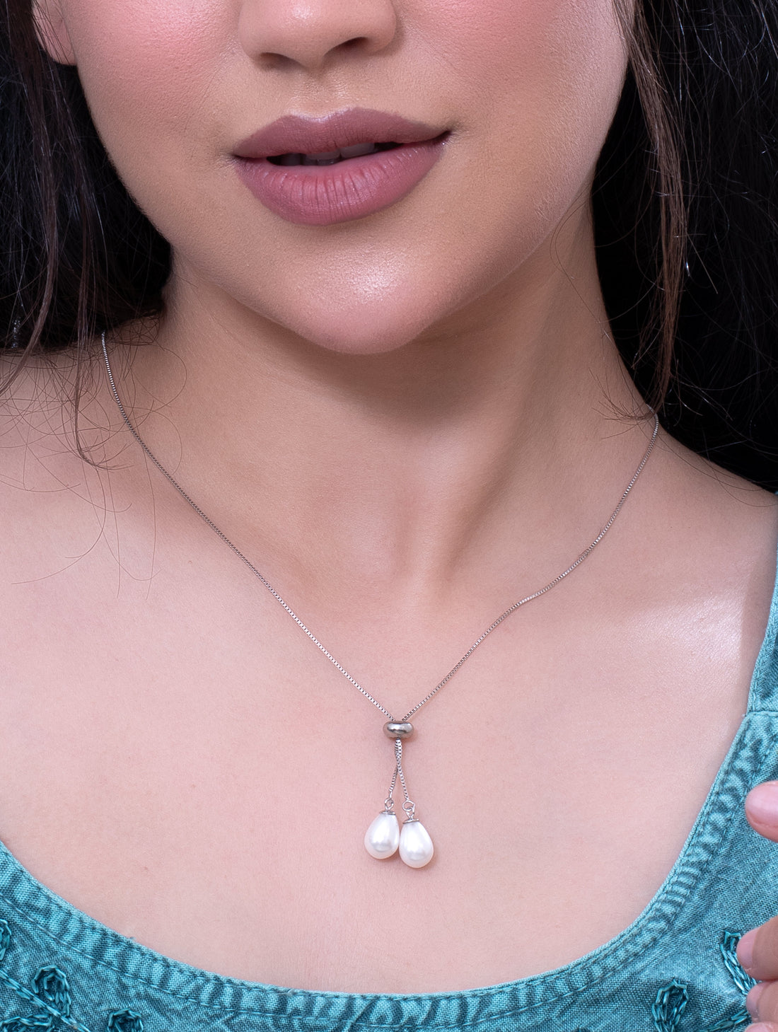 Dewdrop Adjustable Silver & Pearl Chain