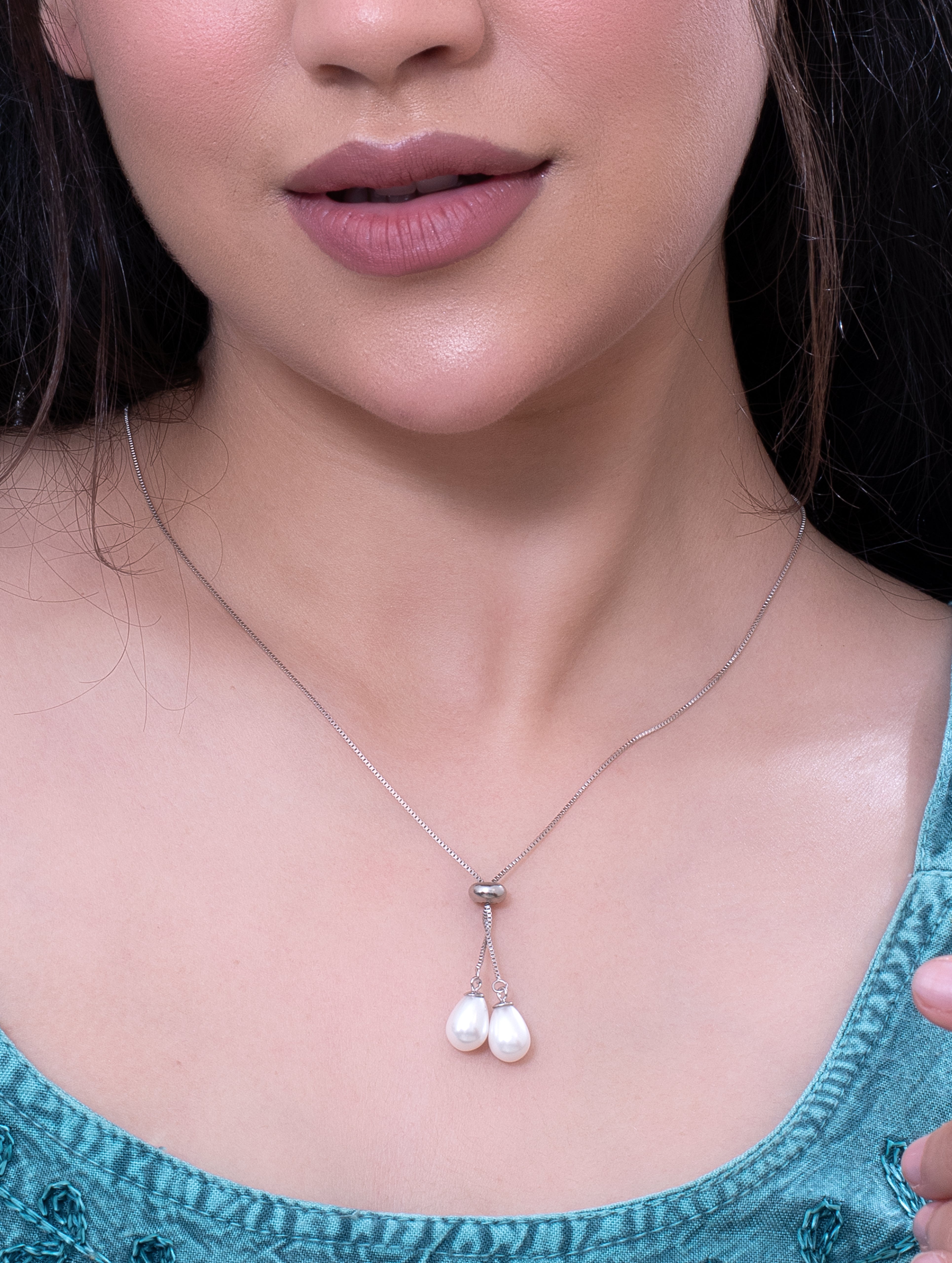 Dewdrop Adjustable Silver & Pearl Chain