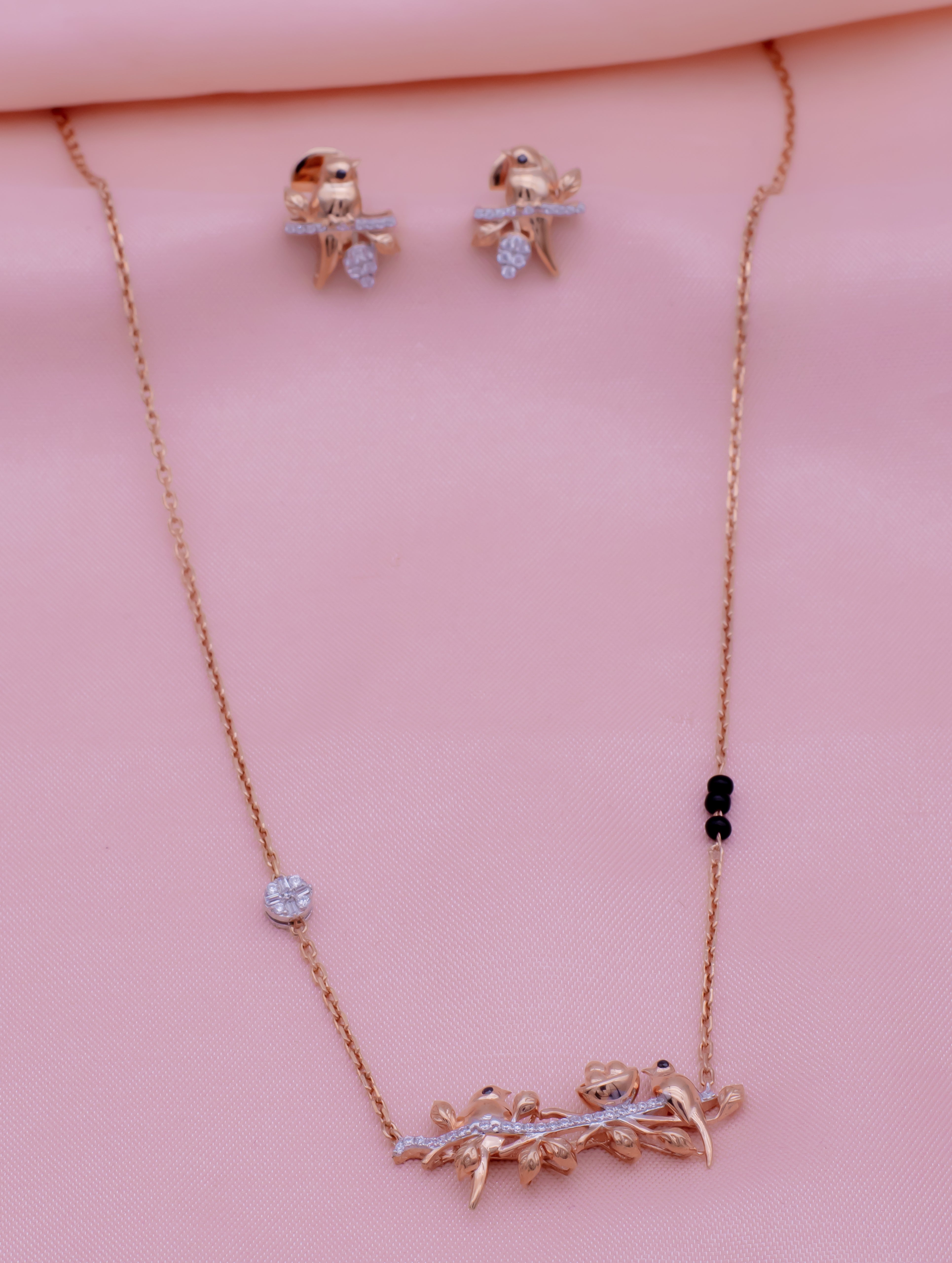 Bird Motif Gold-Tone Silver Necklace & Earrings Set