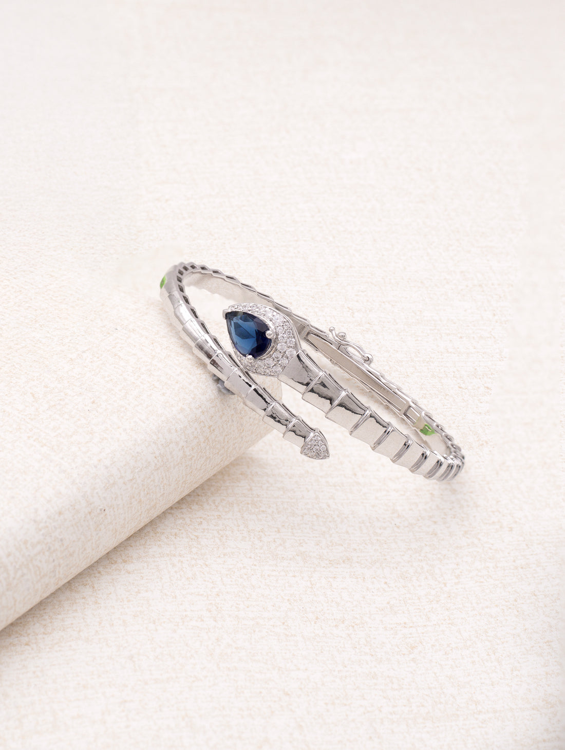 Blue Radiance 925 Silver Openable Kada Bracelet with White Swarovski Stones