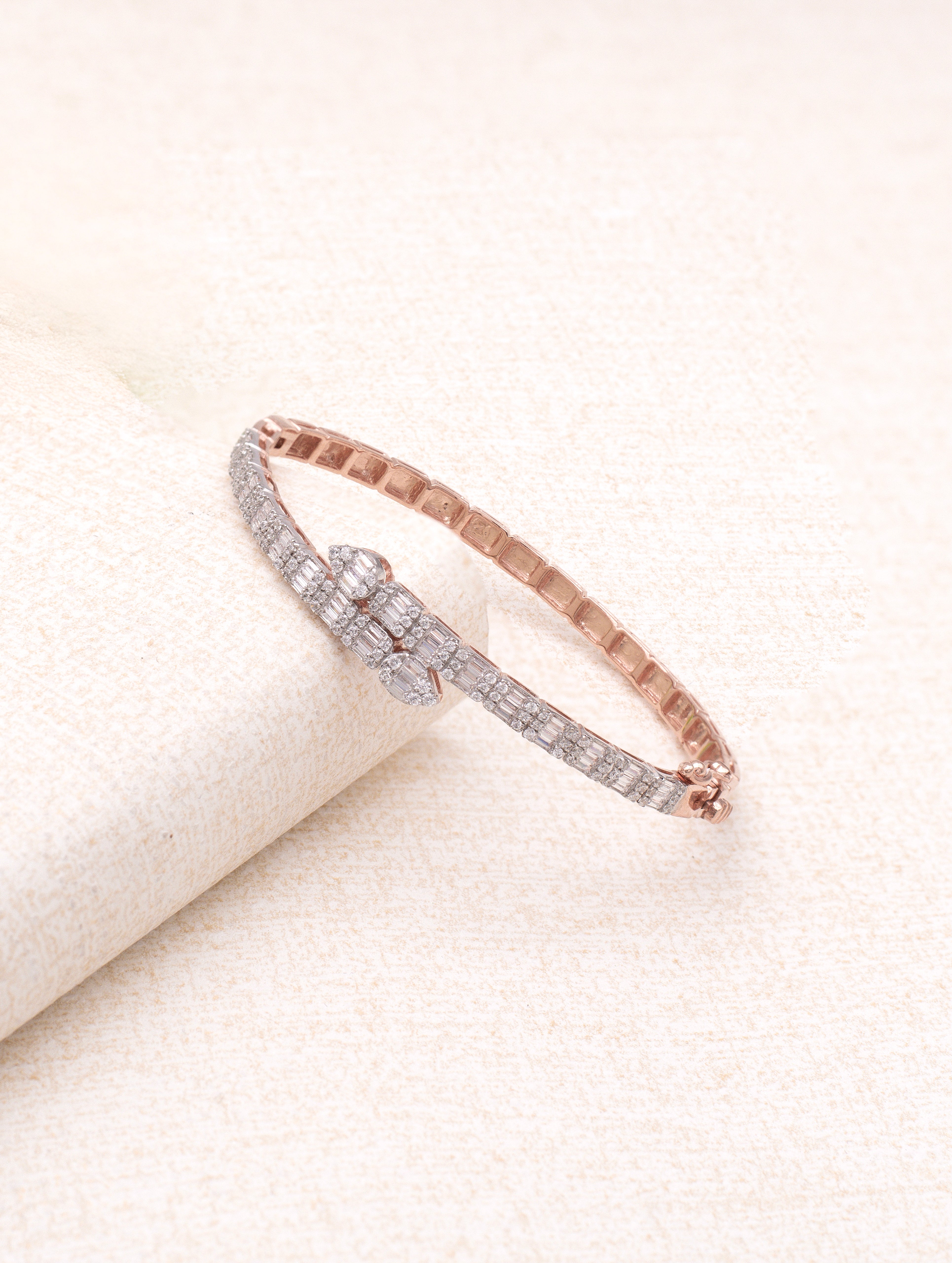 Rose Glow 925 Silver Rose Gold Kada Bracelet with White Swarovski Stones