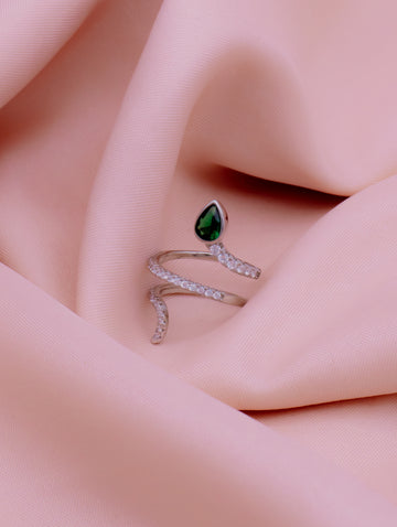 Bypass Open Ring with Green Stone & White Swarovski Zircon