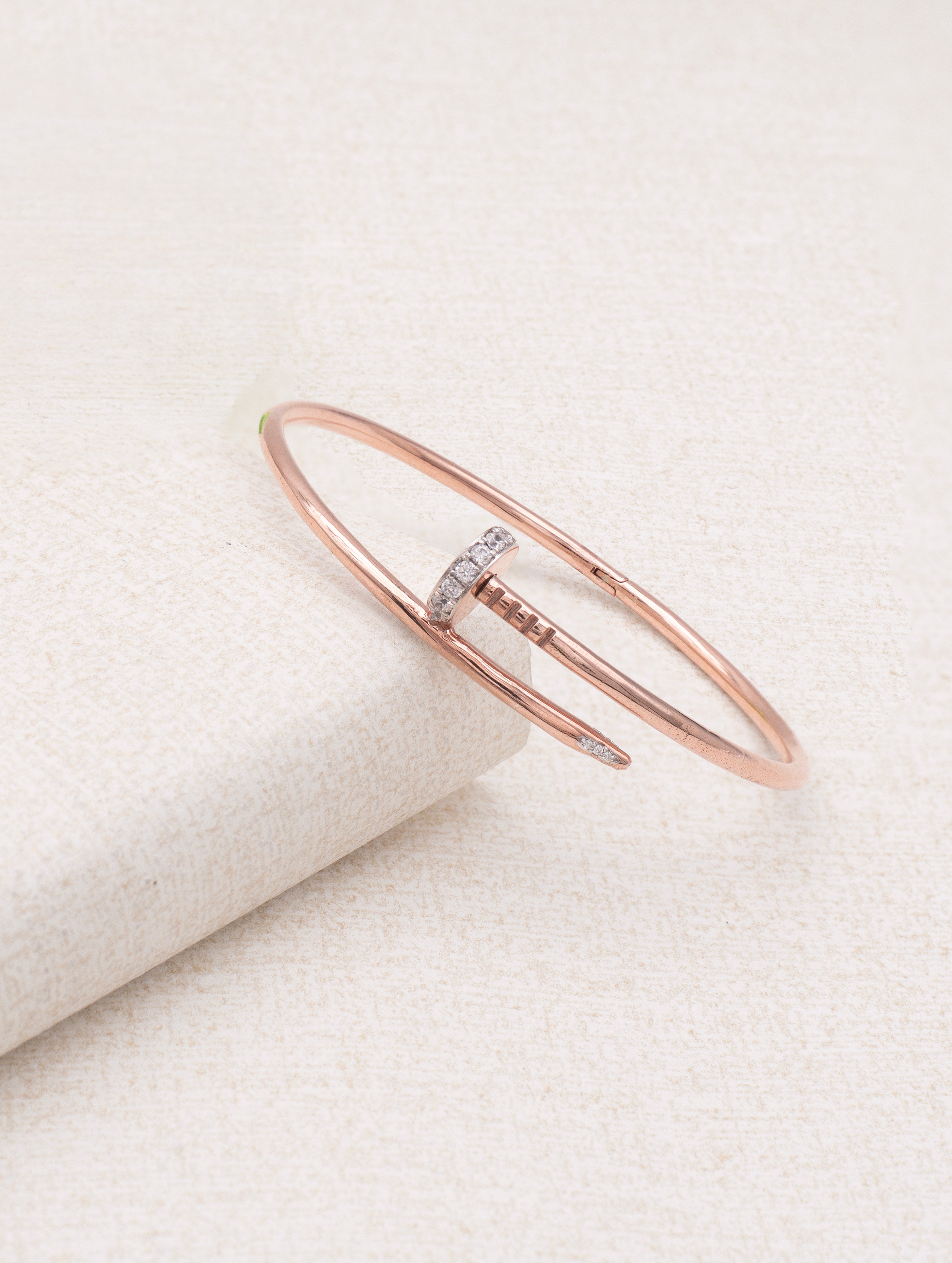 Rose Gold-Tone Twisted Nail Bangle & Hoop Earrings Set with White Swarovski Zircon