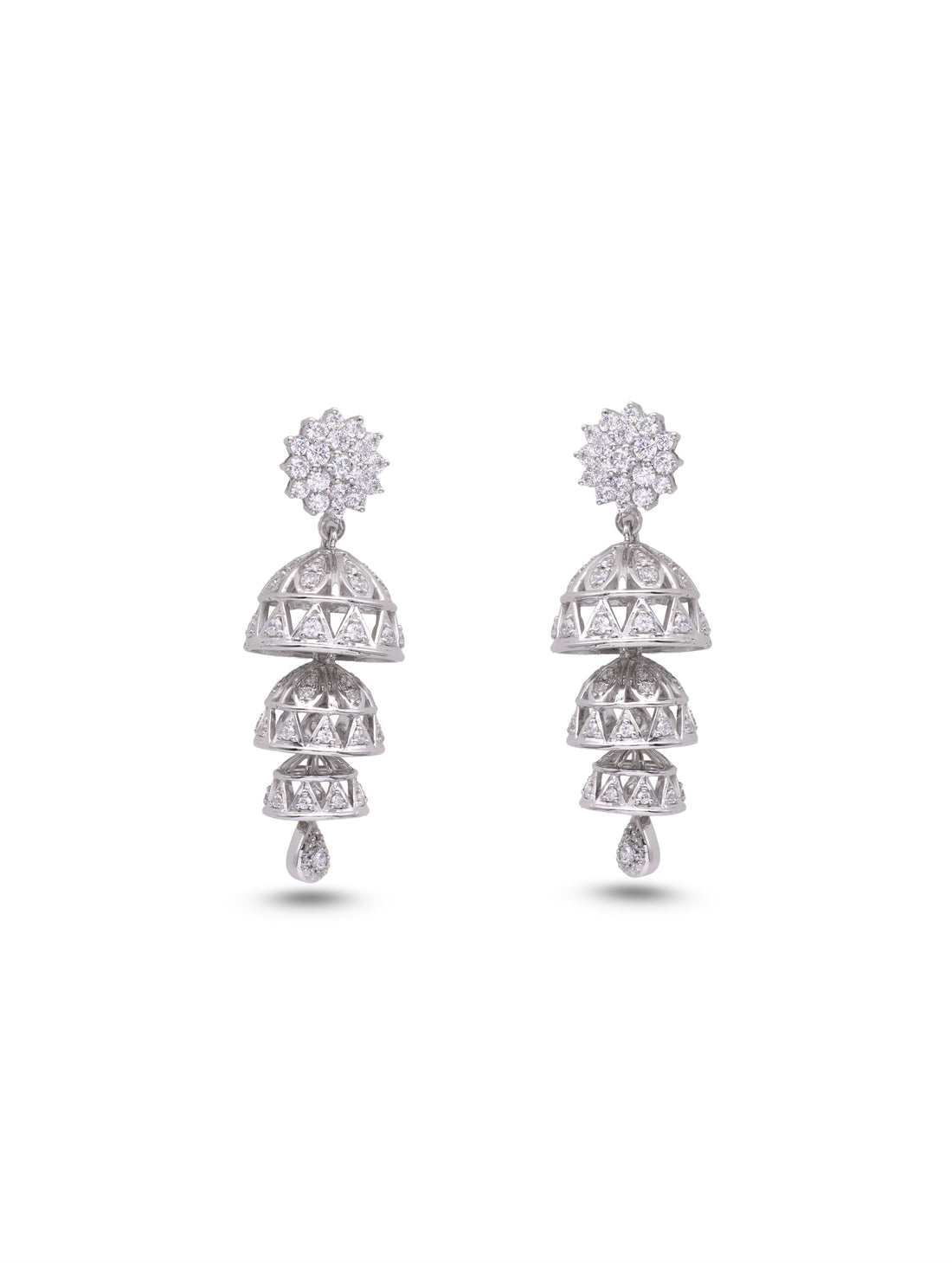 Trio Shine 925 Silver Three-Layer Bali Earrings