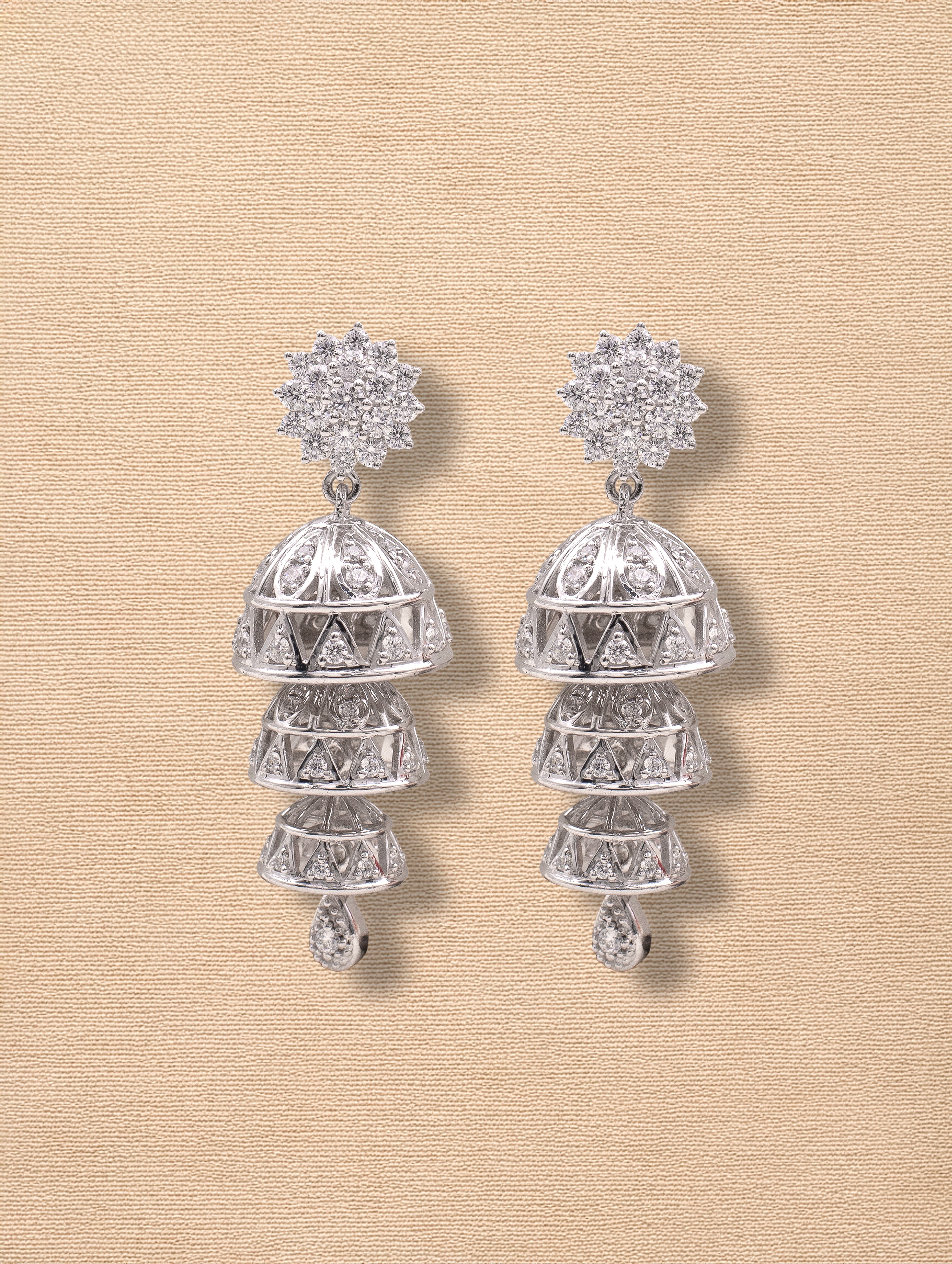 Trio Shine 925 Silver Three-Layer Bali Earrings