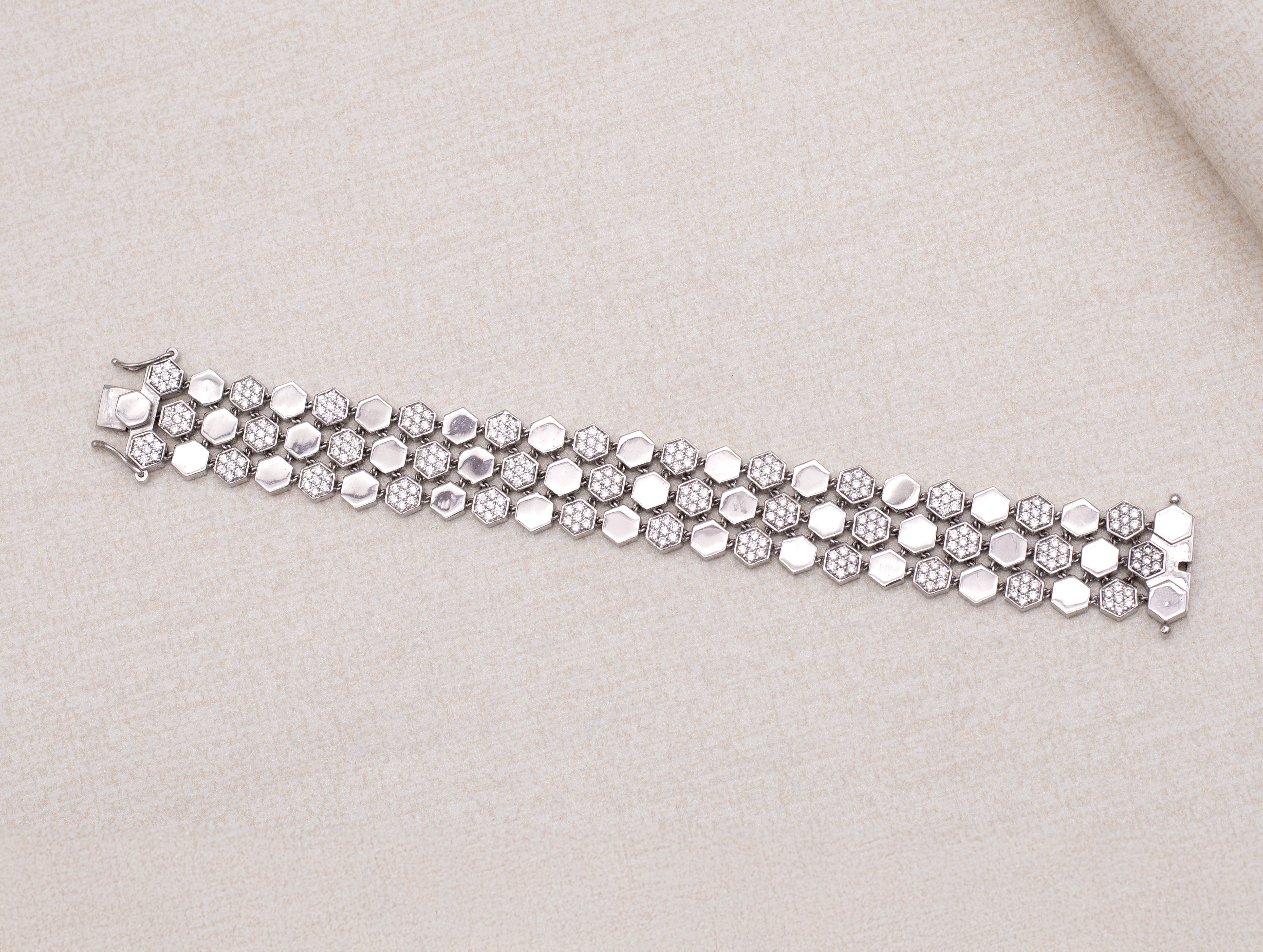 Triple Layered Cubic Design 925 Silver Bracelet with White Swarovski Zircon Stones