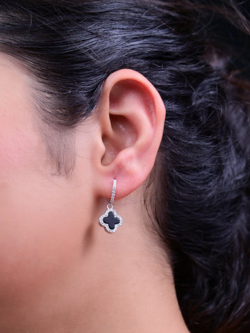 Reversible Black Onyx Clover Huggie Earrings