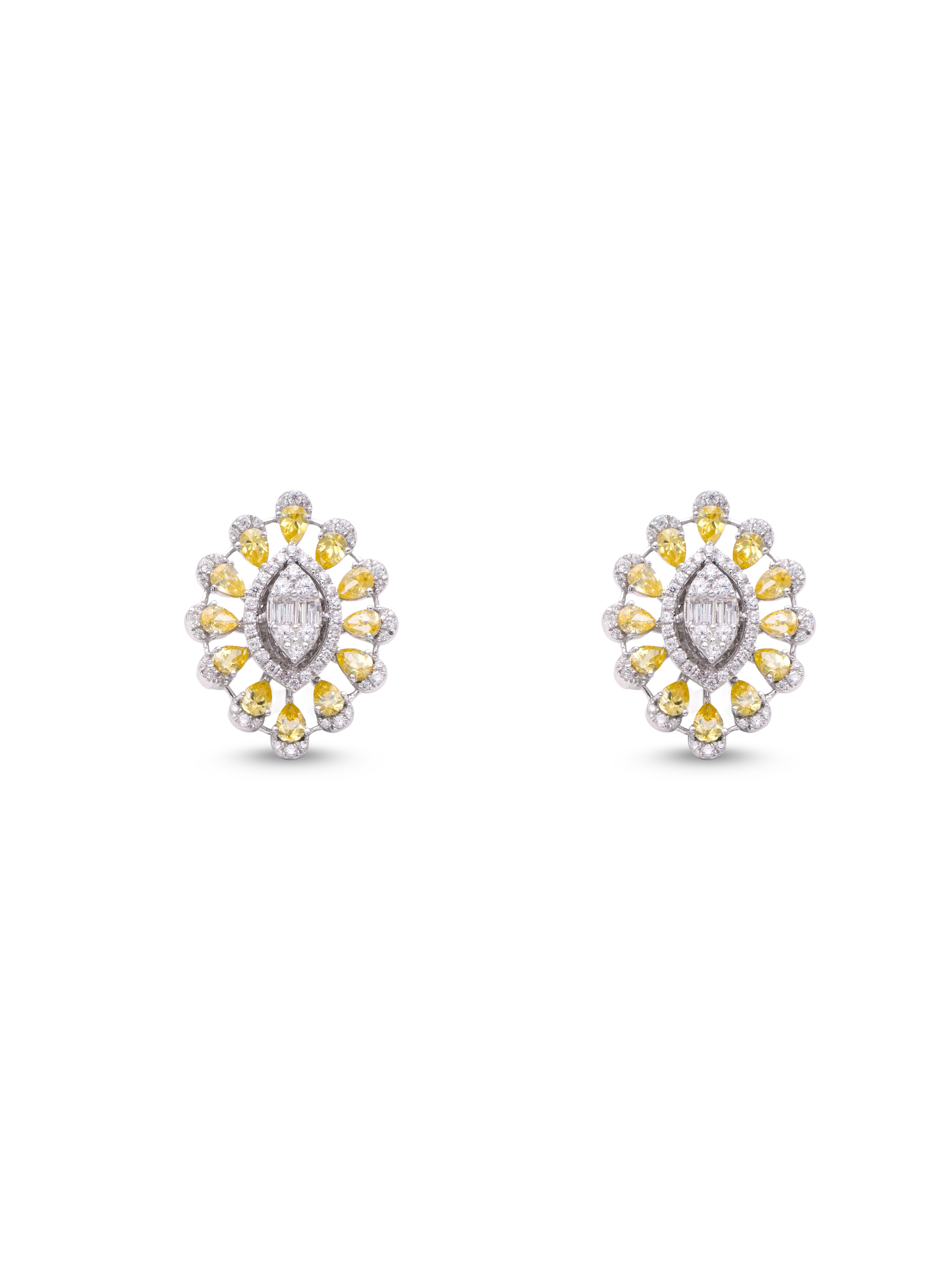 Golden Glow 925 Silver White & Yellow Swarovski Stone Oval Earrings