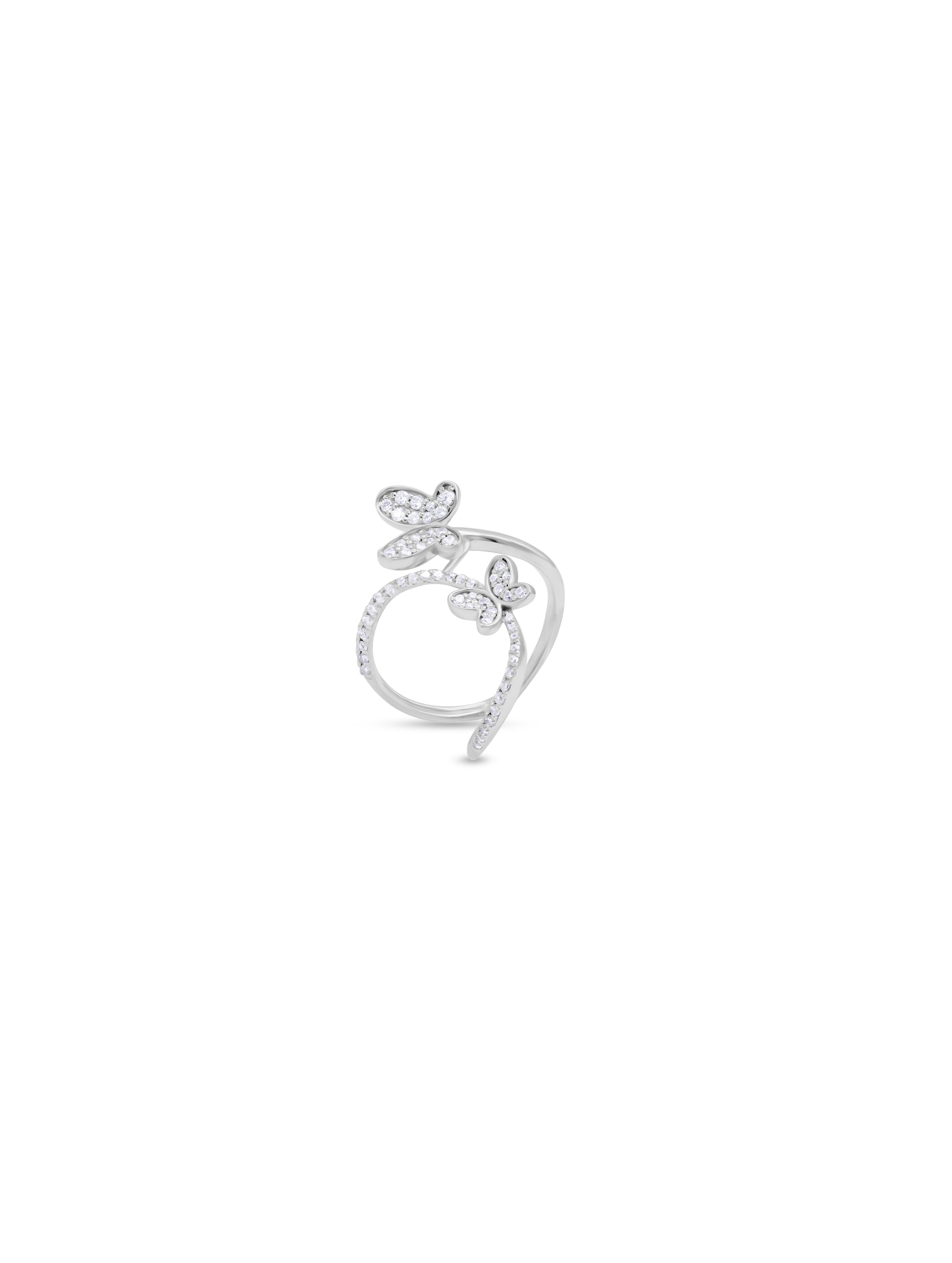 Silver ring with floral design on a white background