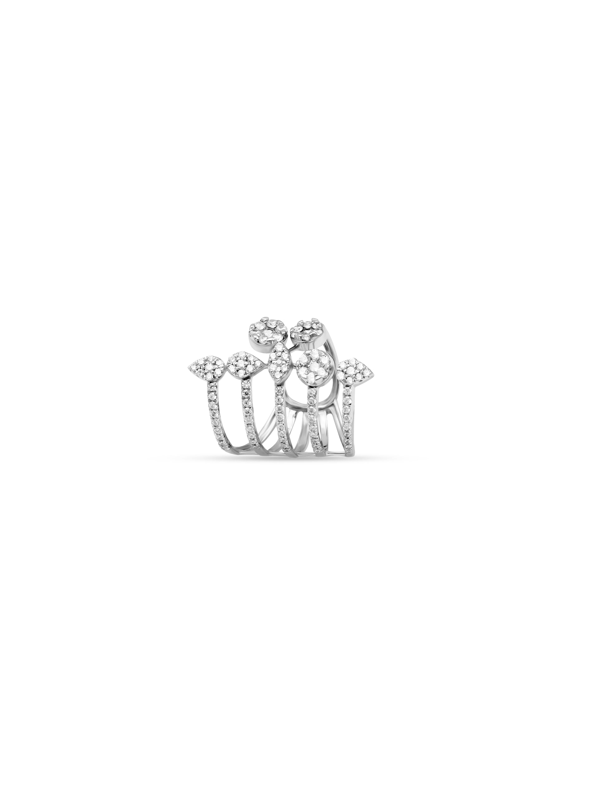 Silver ring with floral design on a white background