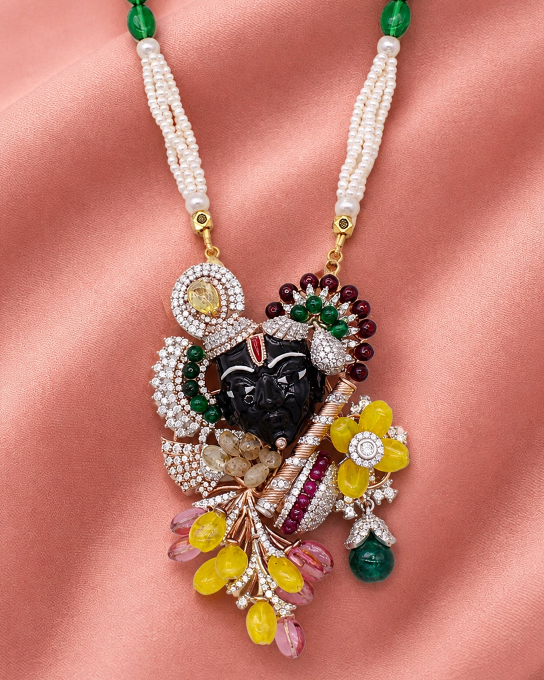 Shreenathji Enamel Crown & Gemstone Drop Brooch