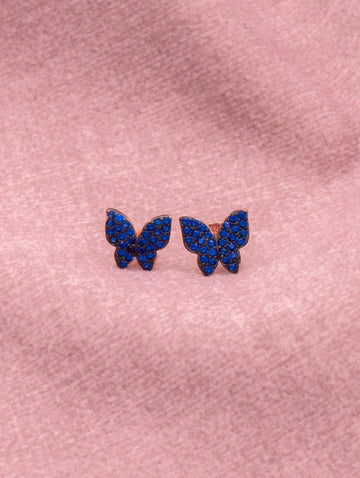 Rose Gold Blue Butterfly Earrings