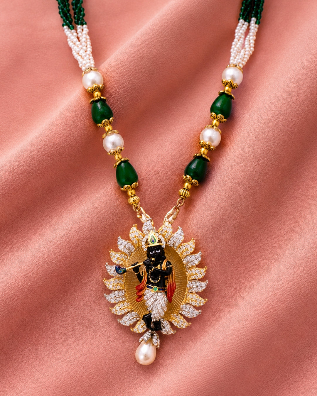 Krishna Sunburst Enamel Pearl Drop Pendant