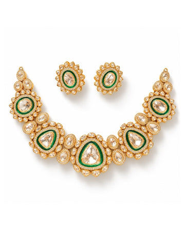 Emerald Halo Polki Bridal Necklace Set