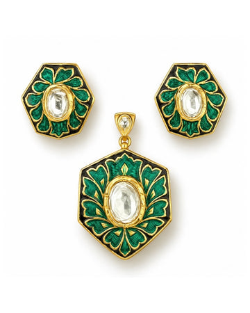 Emerald Leaf Hexagon Polki Set