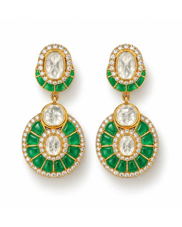 Emerald Sunburst Polki Tiered Drop Earrings