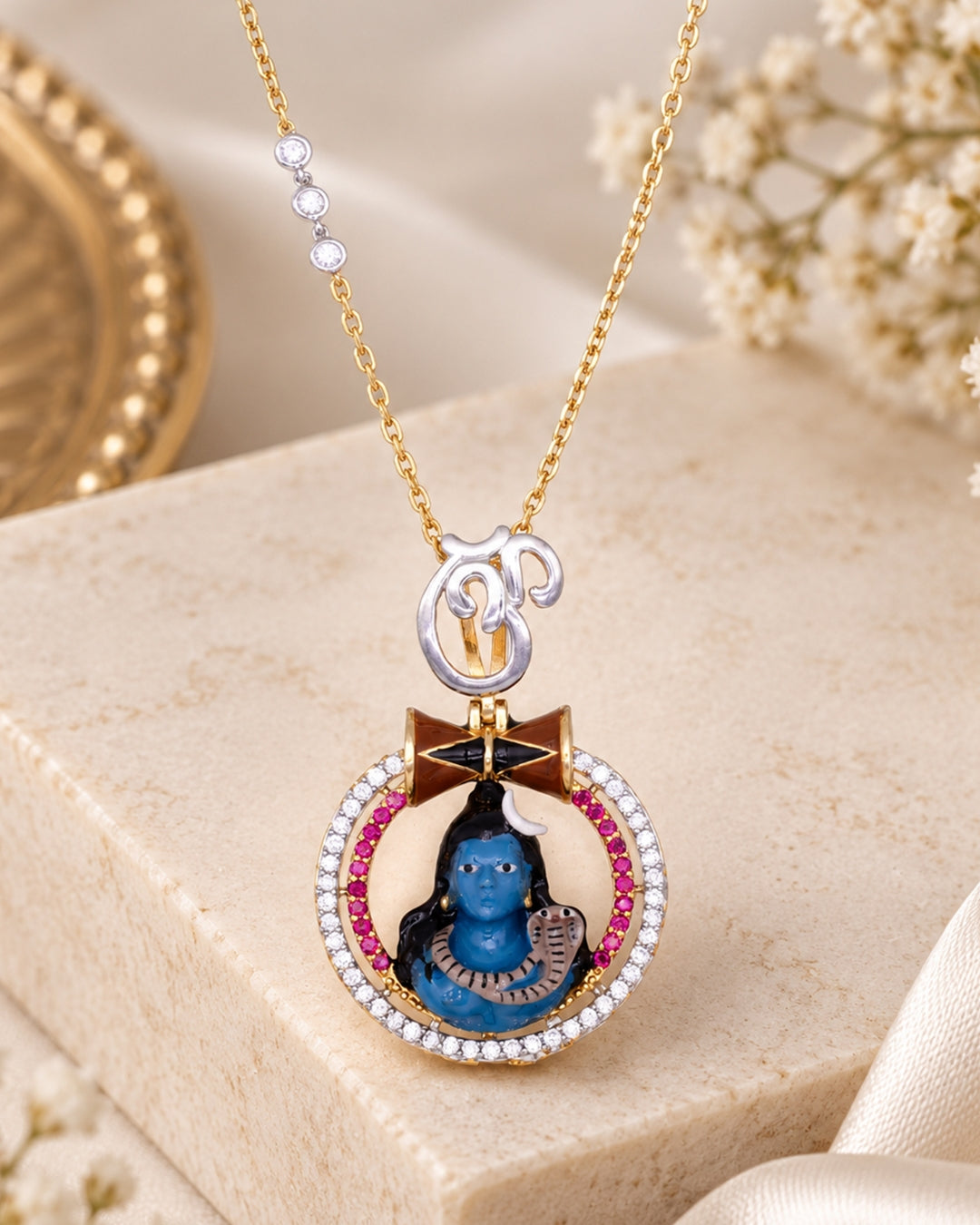Om & Shiva Enamel Medallion Necklace - Festival Edition