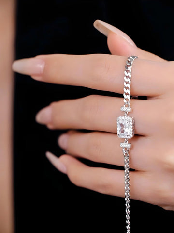 Timeless Silver Chain Bracelet with Swarovski White Zircon