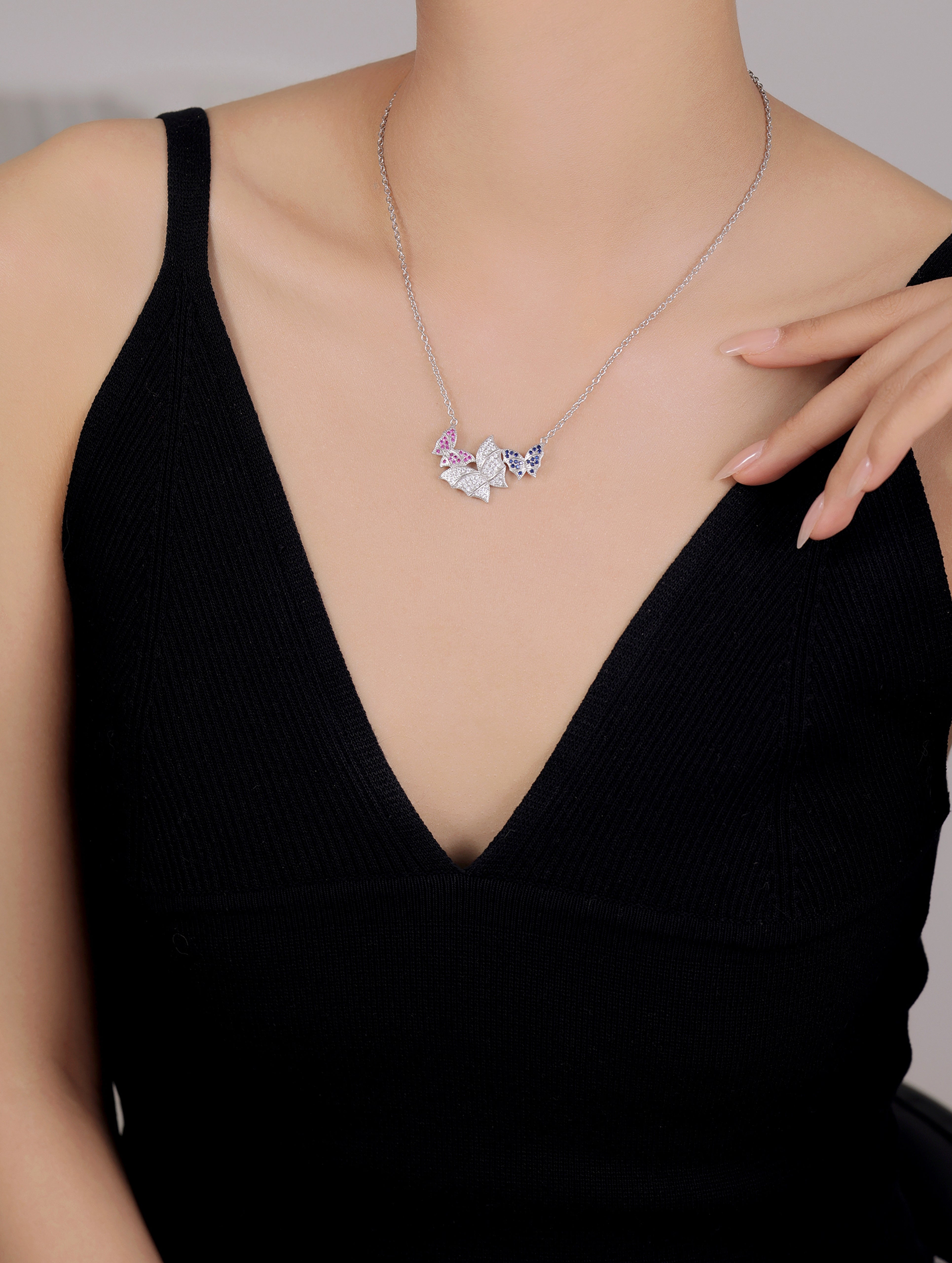 Multicolour Butterfly Silver Chain