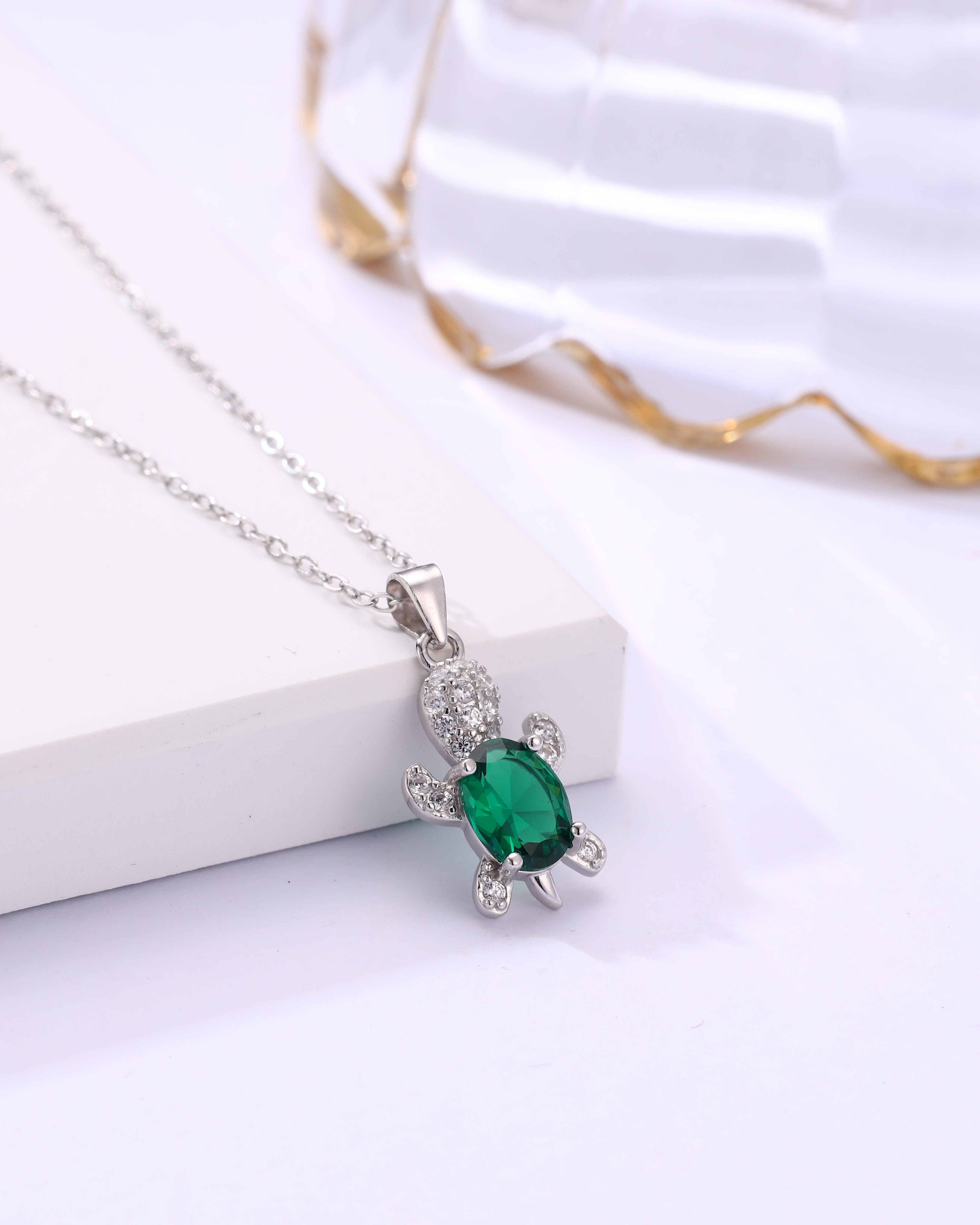 Zen Tortoise Silver Chain with Swarovski Accents