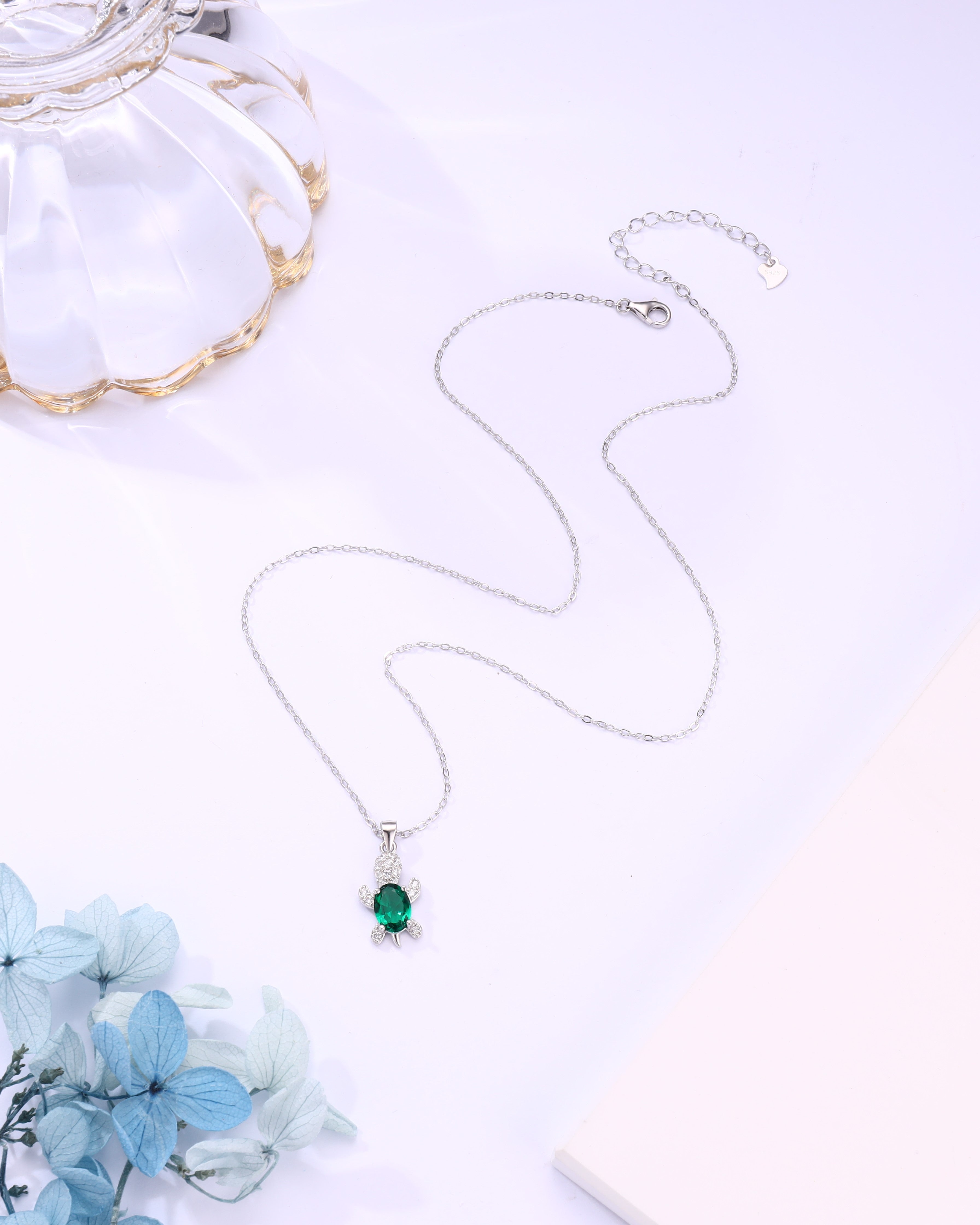 Zen Tortoise Silver Chain with Swarovski Accents