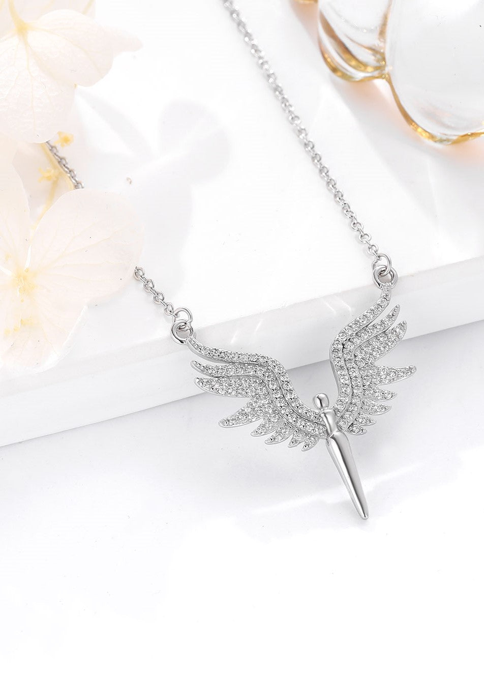Angel Charm Silver Zircon Necklace