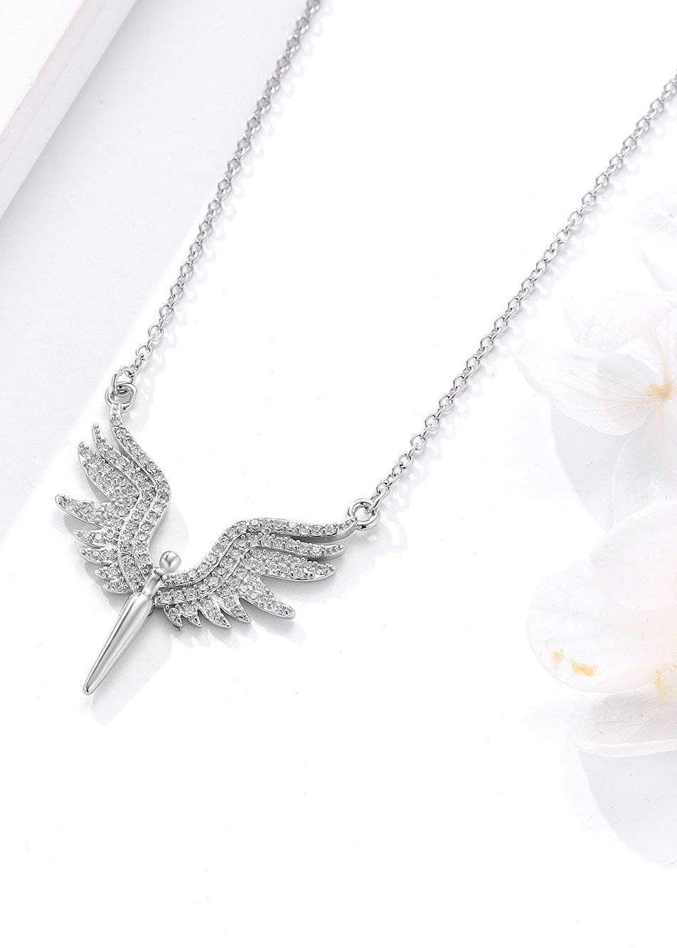 Angel Charm Silver Zircon Necklace